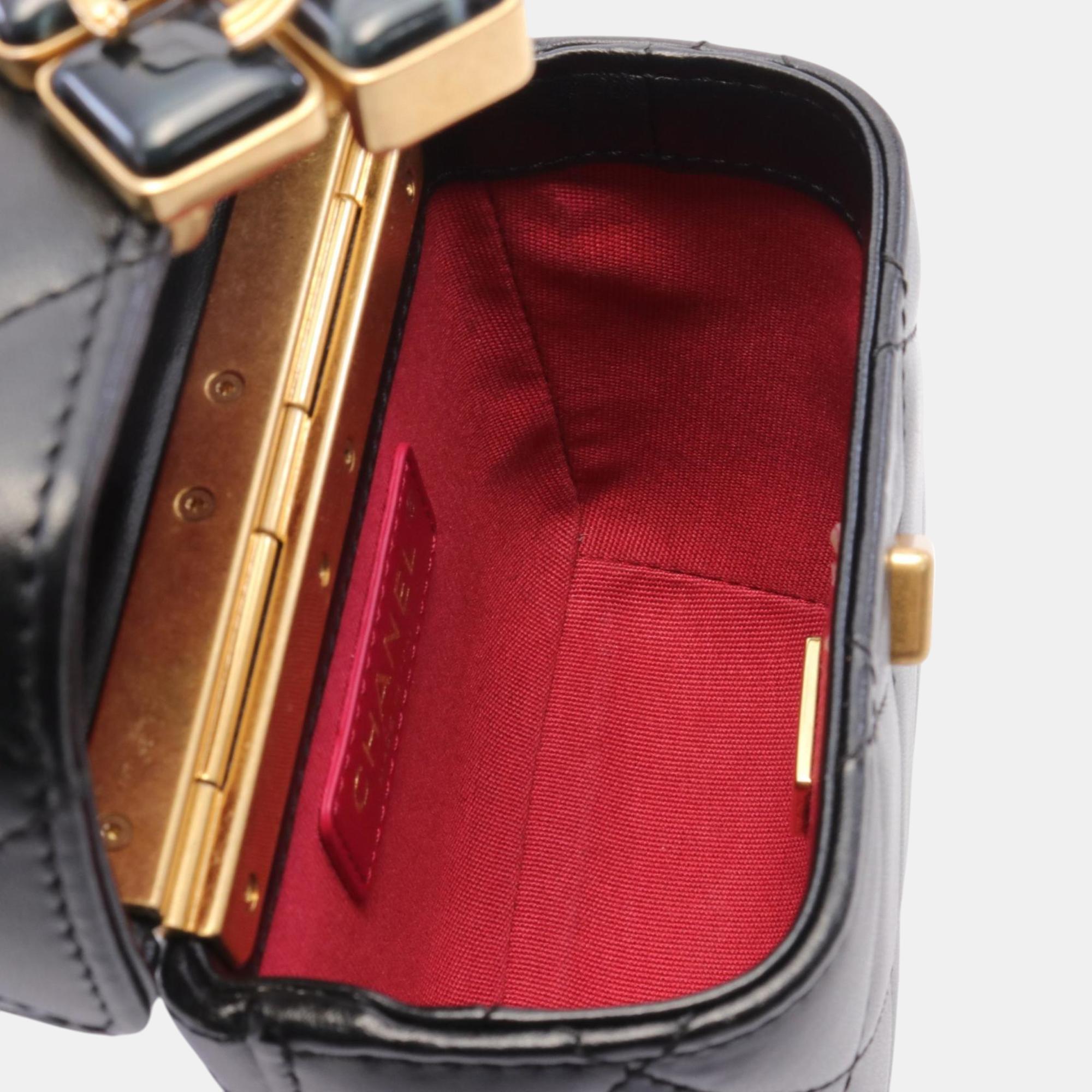 Chanel Black Lambskin Matelasse Box Shoulder Bag 