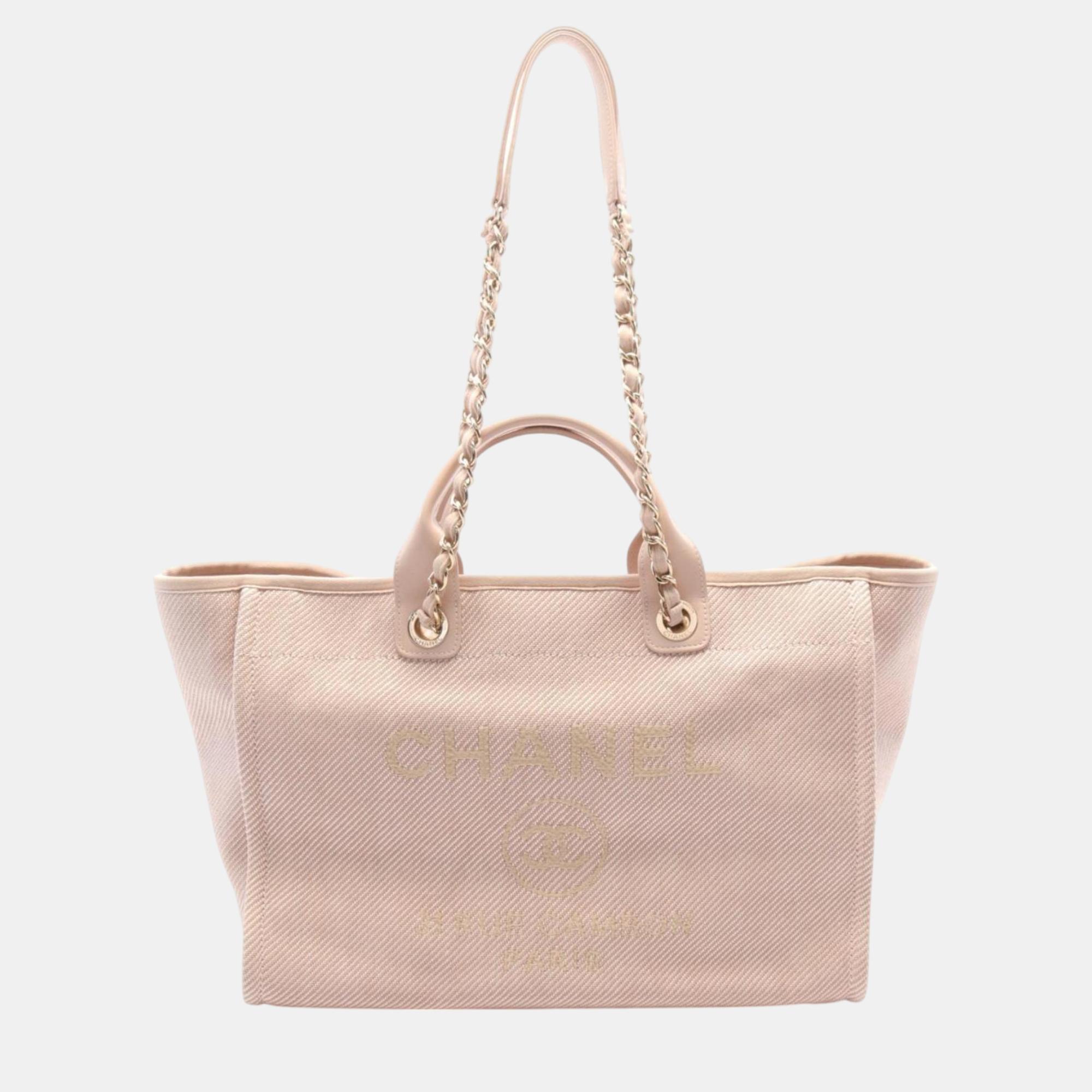 

Chanel Pink Canvas Leather Deauville Tote Bag