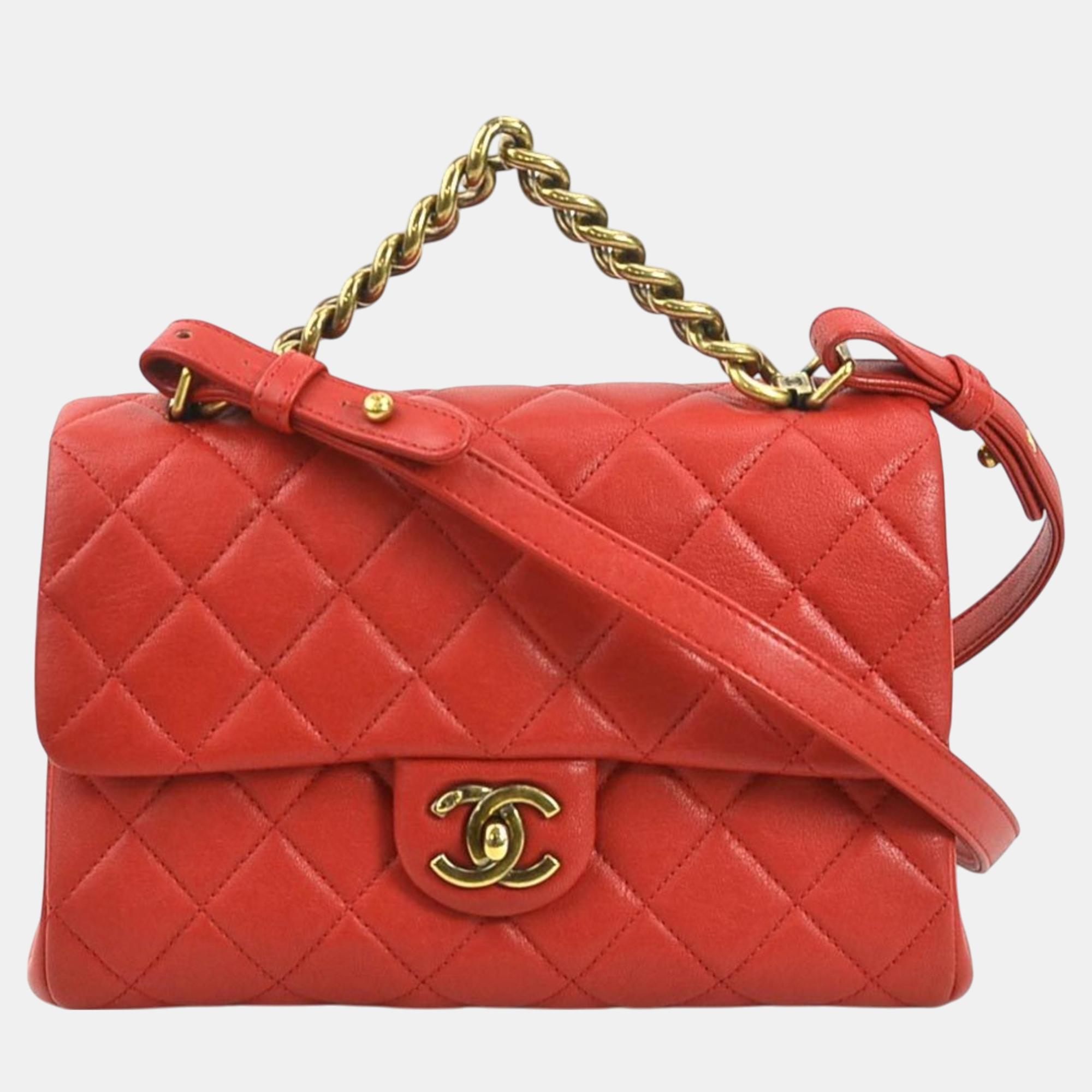 

Chanel Leather Red Gold Matelasse Shoulder Bag