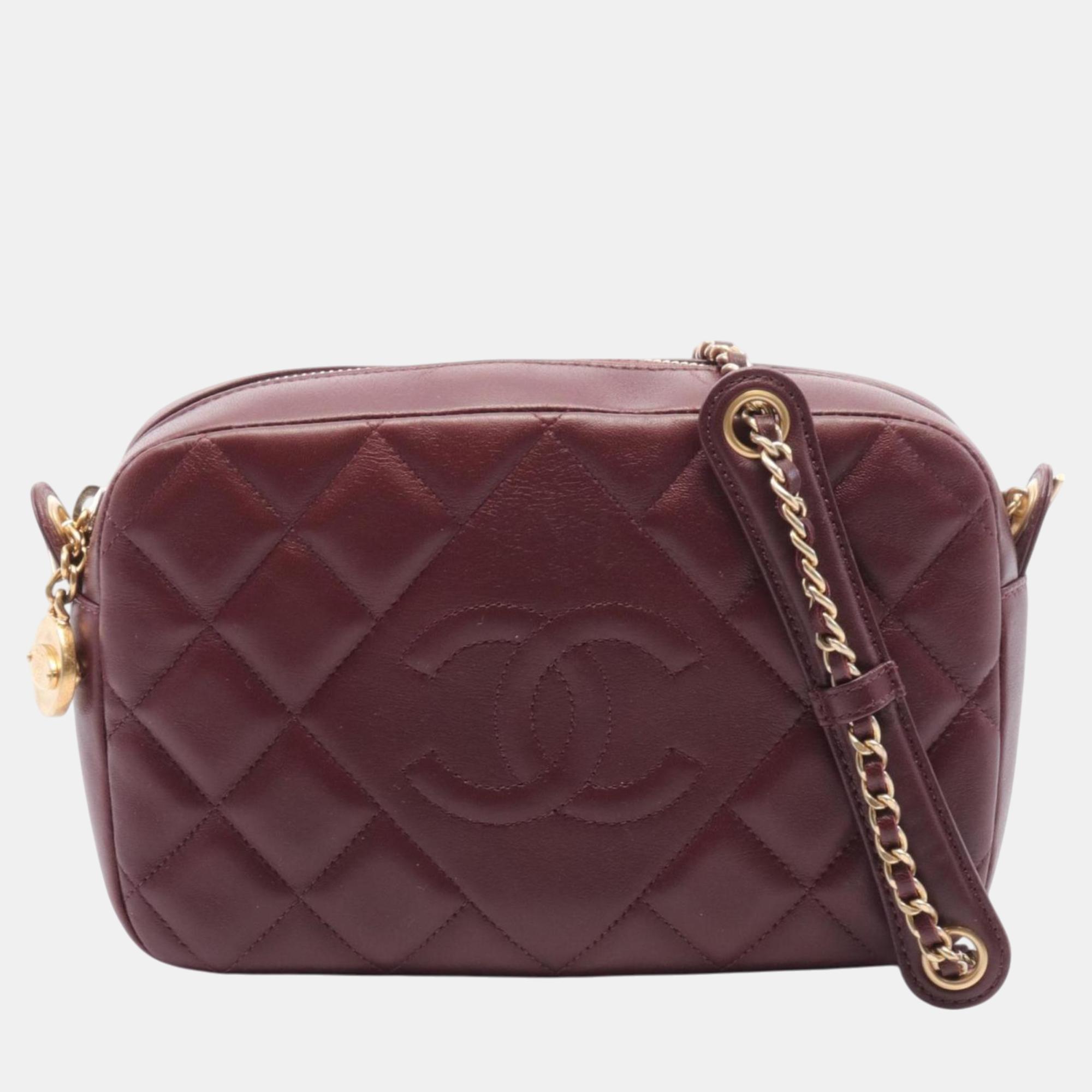 

Chanel Leather Bordeaux Matelasse Shoulder Bag, Red