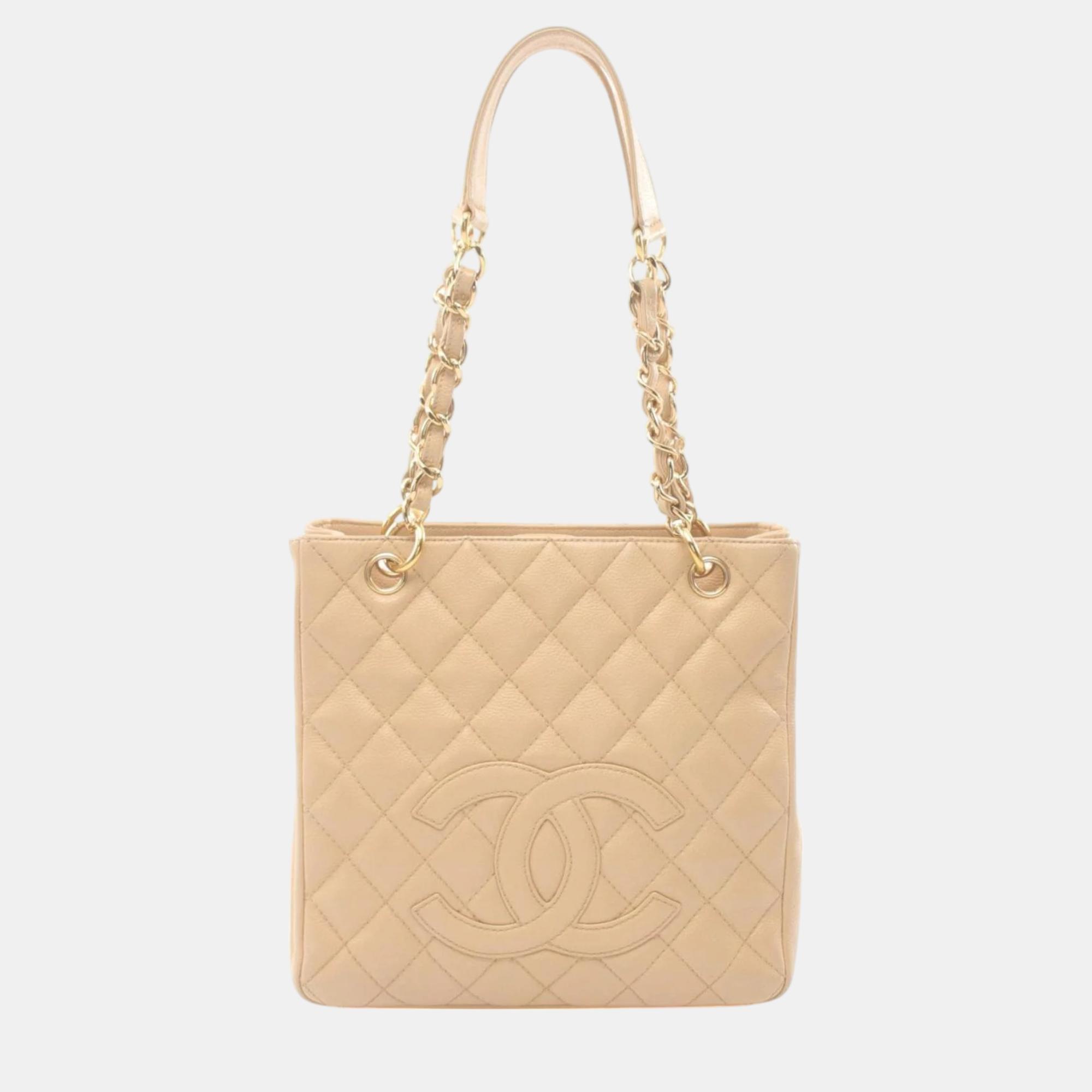 

Chanel Beige Leather Grained Calfskin Matelasse Pst Tote Bag