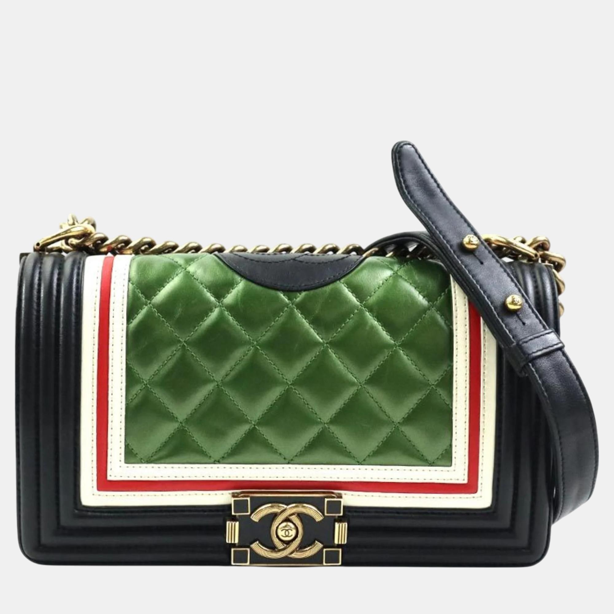 

Chanel Leather Green X Black White Red Gold Boy Chanel Shoulder Bag