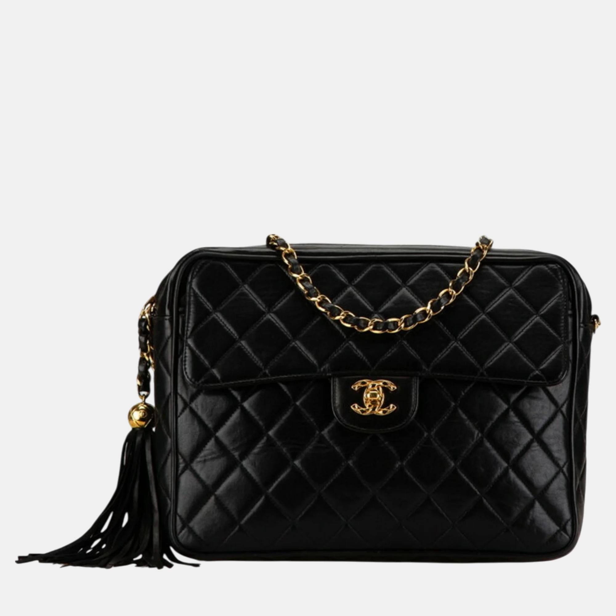 

Chanel Black Lambskin Matelasse Coco Mark Chain Shoulder Bag