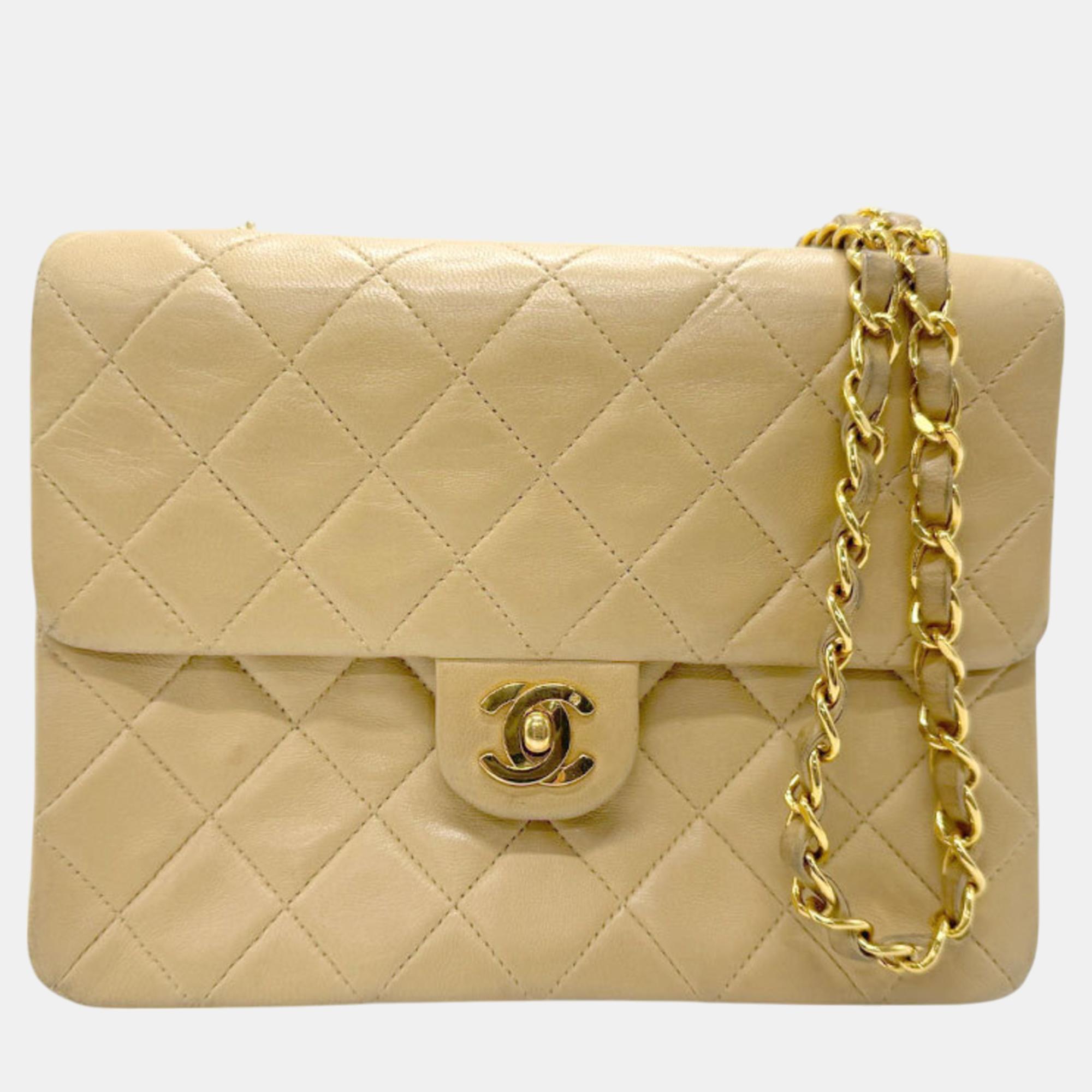 

Chanel Beige Gold Lambskin Matelasse Shoulder Bag