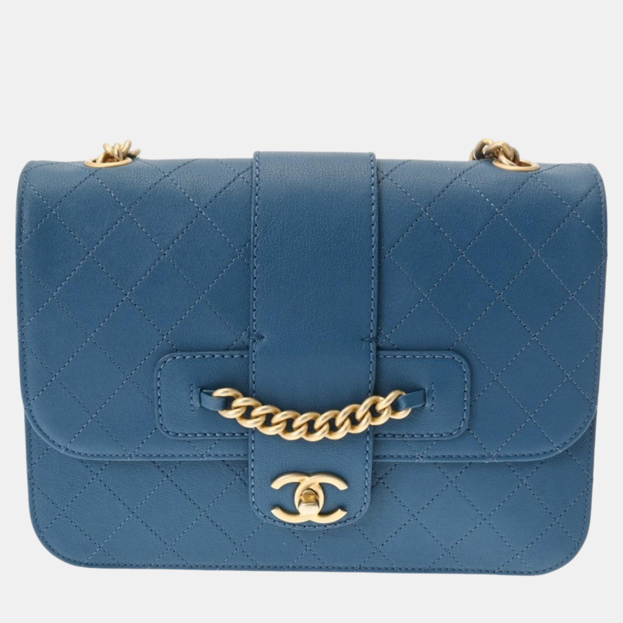 

Chanel Blue Calfskin Matelasse Chain Shoulder Bag