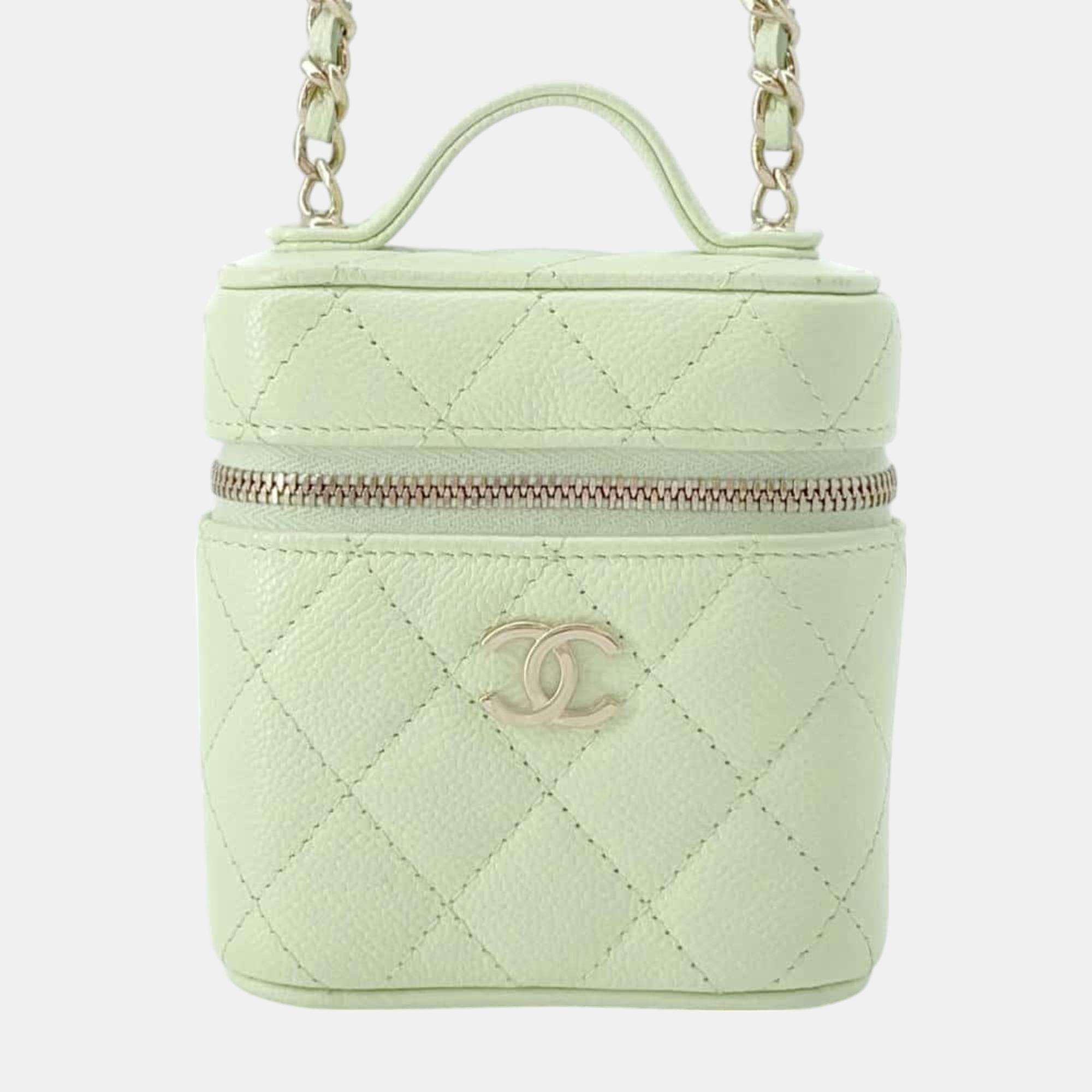 

Chanel Matelasse Coco Mark Caviar Skin Small Vanity Chain Shoulder Bag, Green