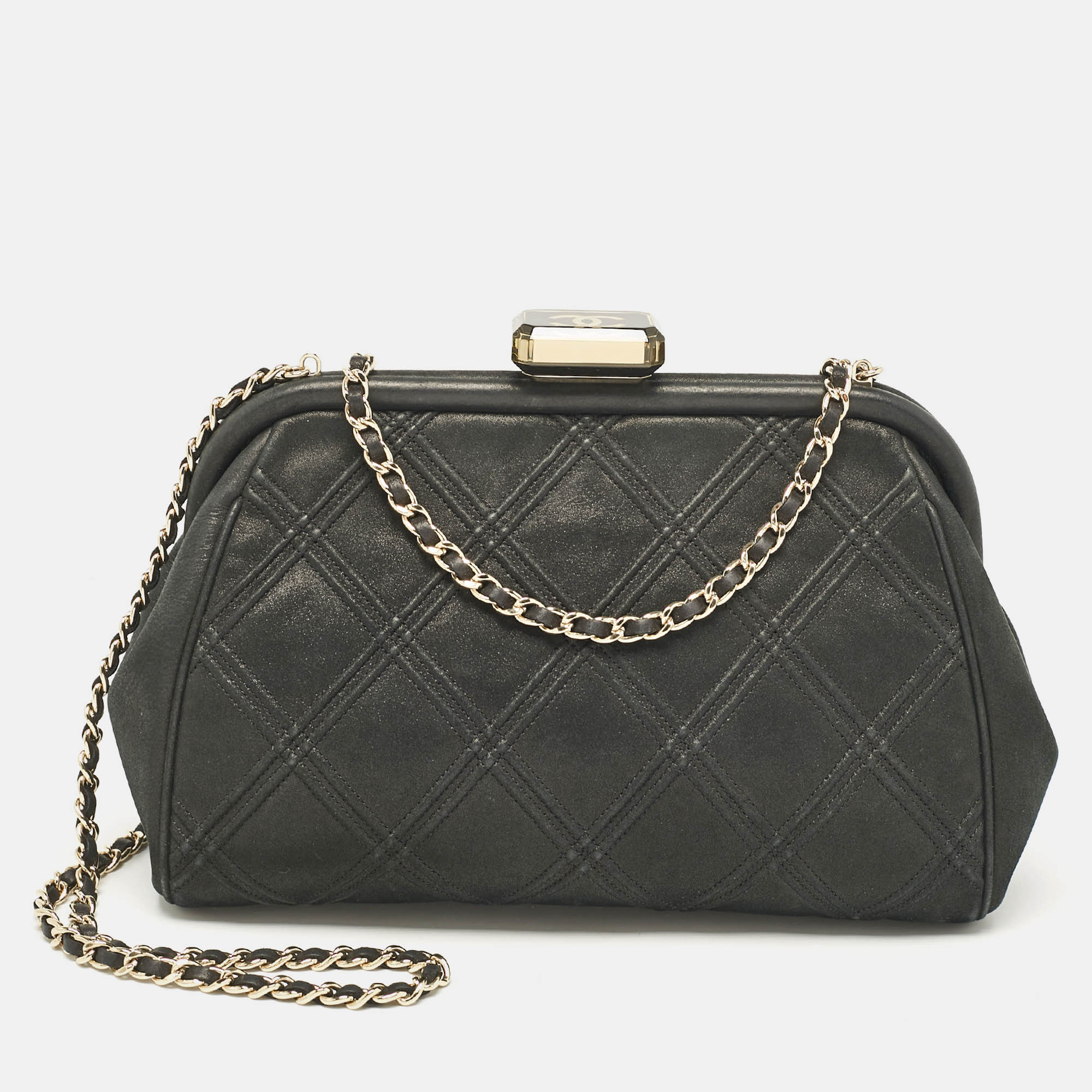 

Chanel Black Quilted Nubuck Leather CC Frame Clutch Bag