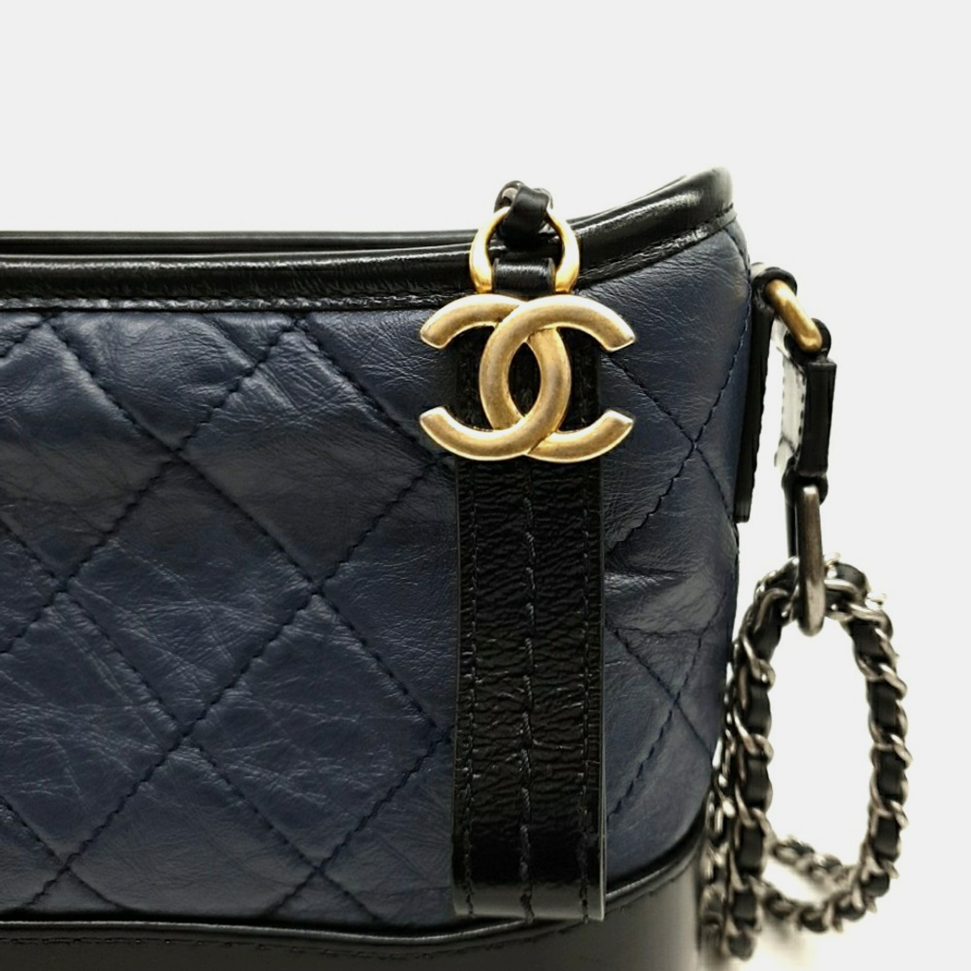 Chanel Black Navy Blue Leather Gabrielle Hobo Small Bag 