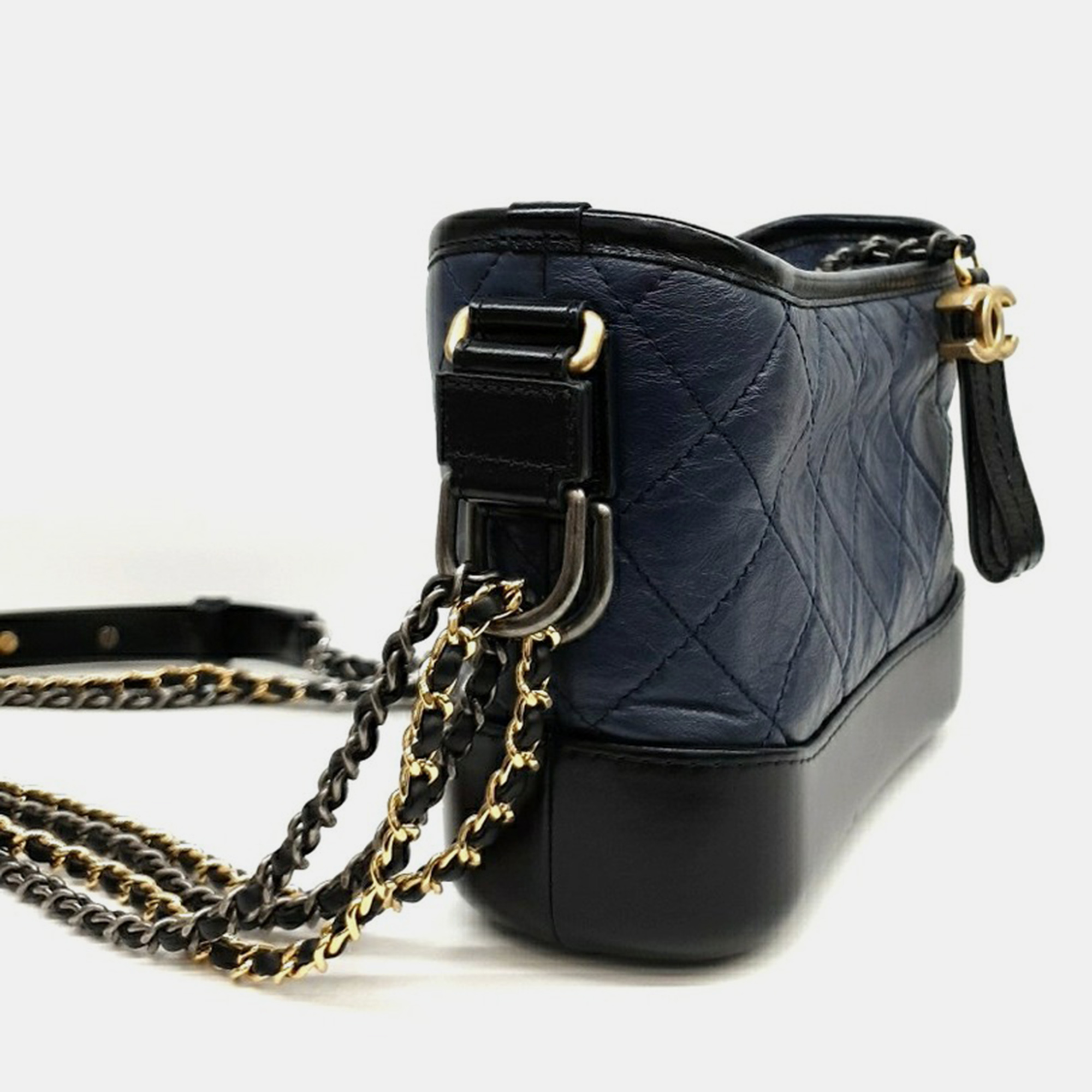 Chanel Black Navy Blue Leather Gabrielle Hobo Small Bag 
