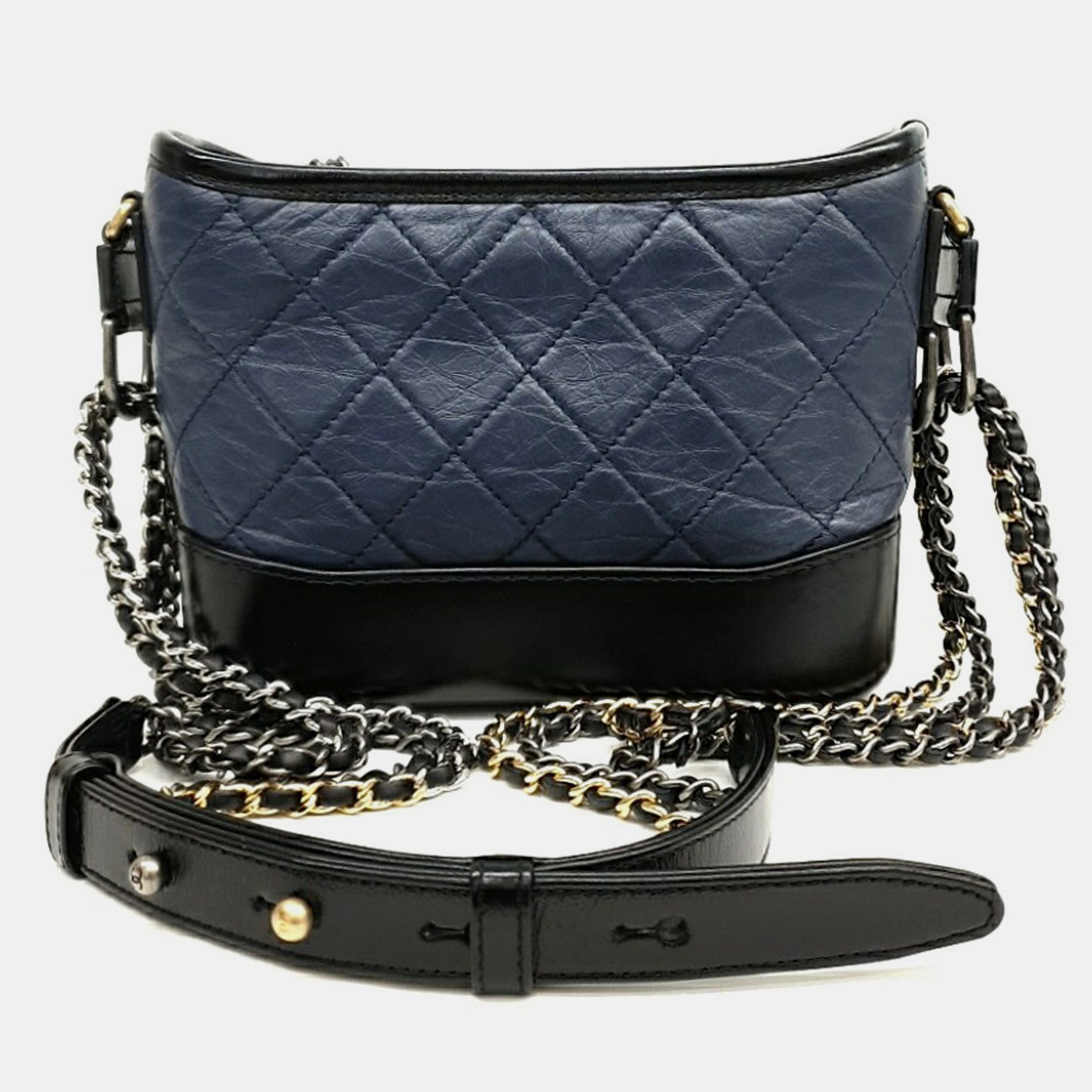 Chanel Black Navy Blue Leather Gabrielle Hobo Small Bag 