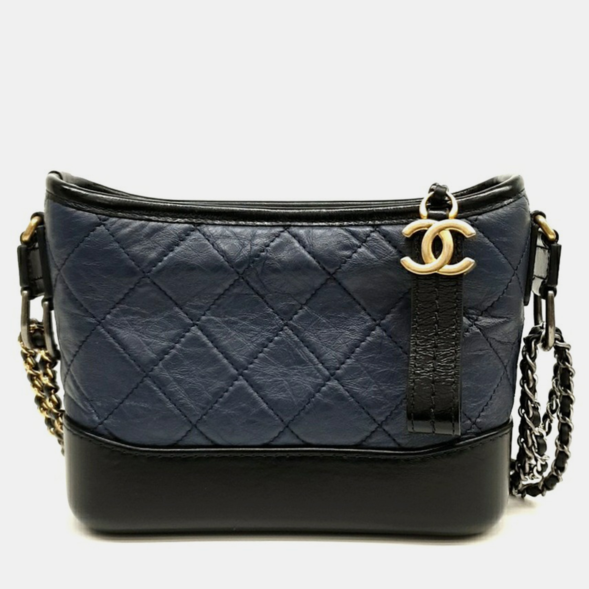 

Chanel Black Navy Blue Leather Gabrielle Hobo Small Bag