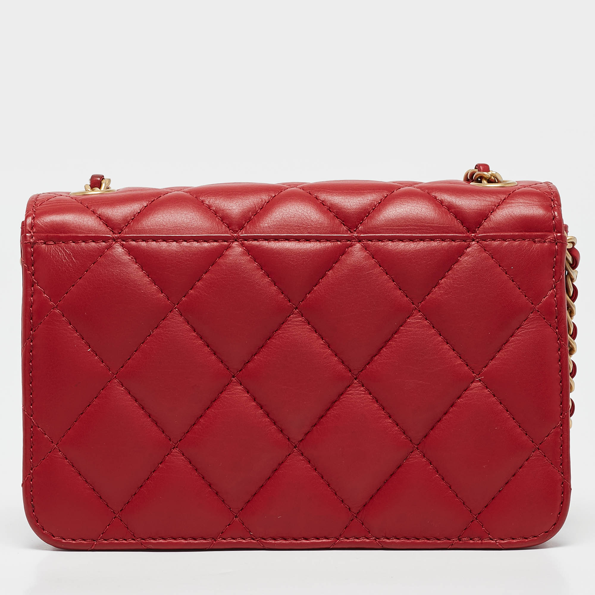 Chanel Red Quilted Leather Mini CC Full Flap Bag 