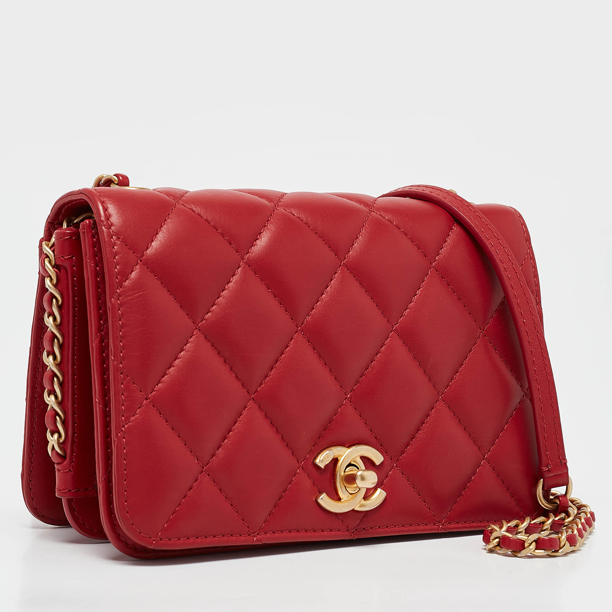 Chanel Red Quilted Leather Mini CC Full Flap Bag 