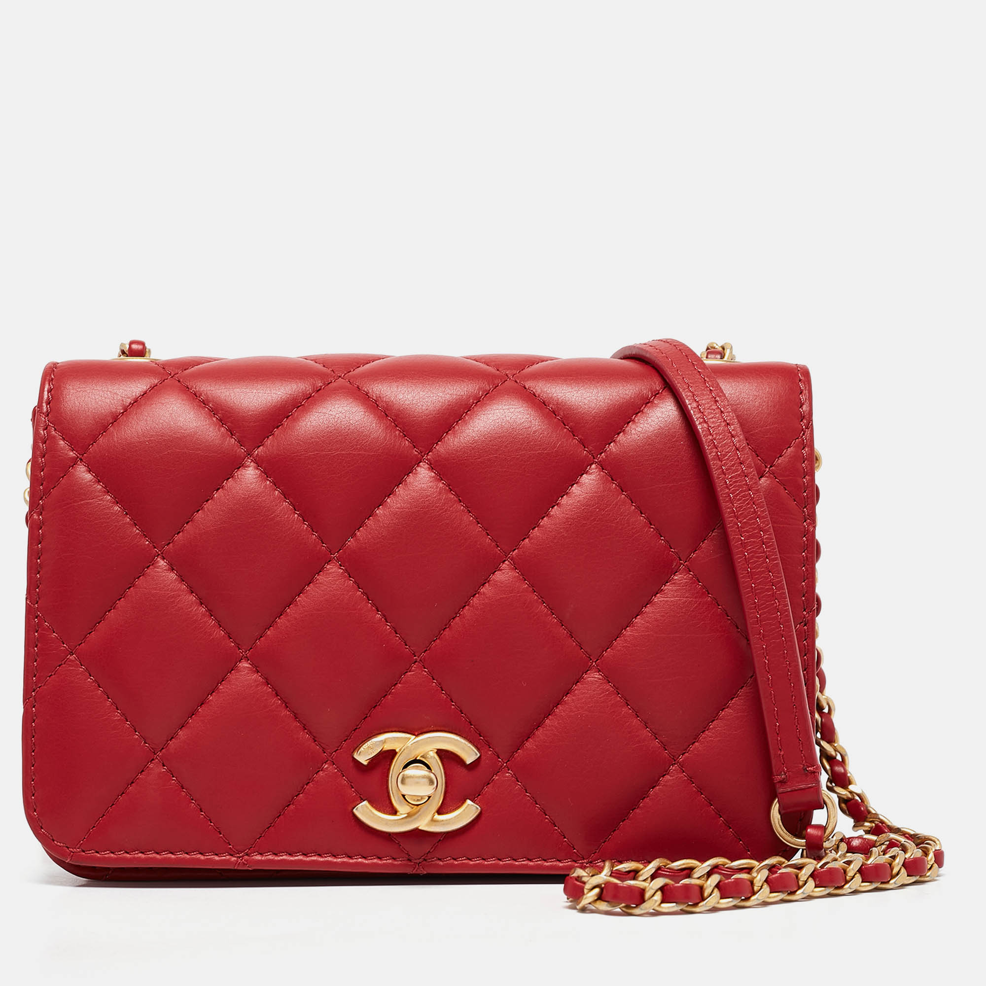 

Chanel Red Quilted Leather Mini CC Full Flap Bag