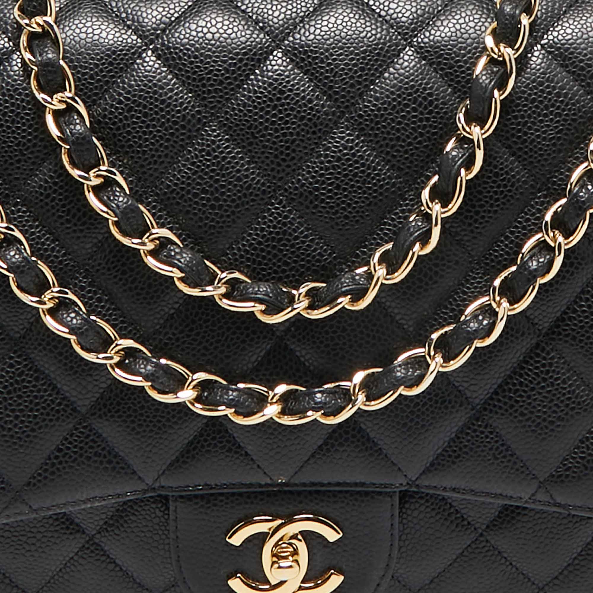 Chanel Black Quilted Caviar Leather Maxi Classic Single Flap Bag 