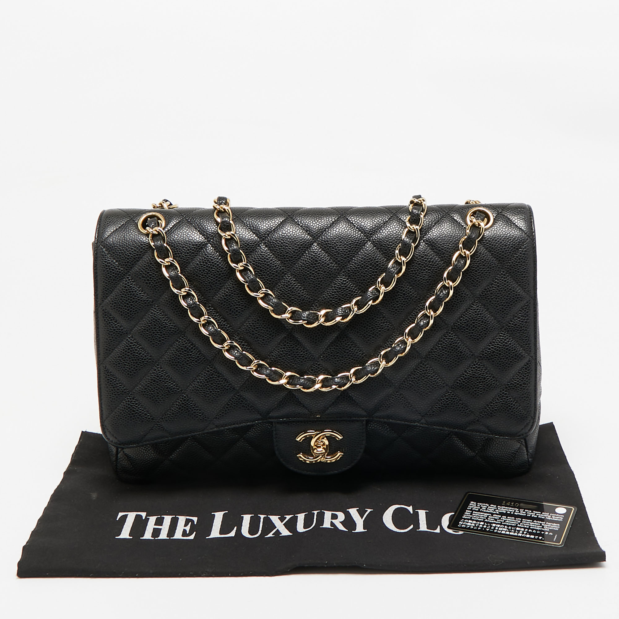 Chanel Black Quilted Caviar Leather Maxi Classic Single Flap Bag 