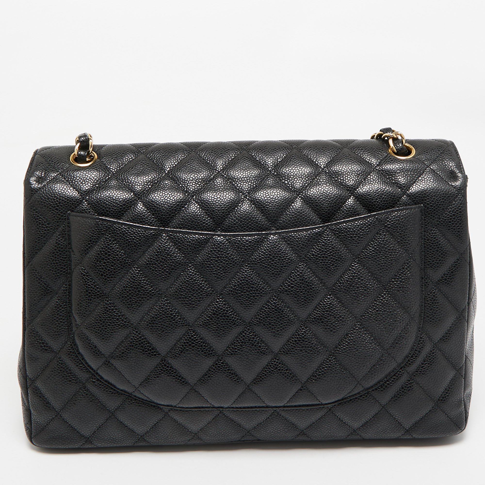 Chanel Black Quilted Caviar Leather Maxi Classic Single Flap Bag 