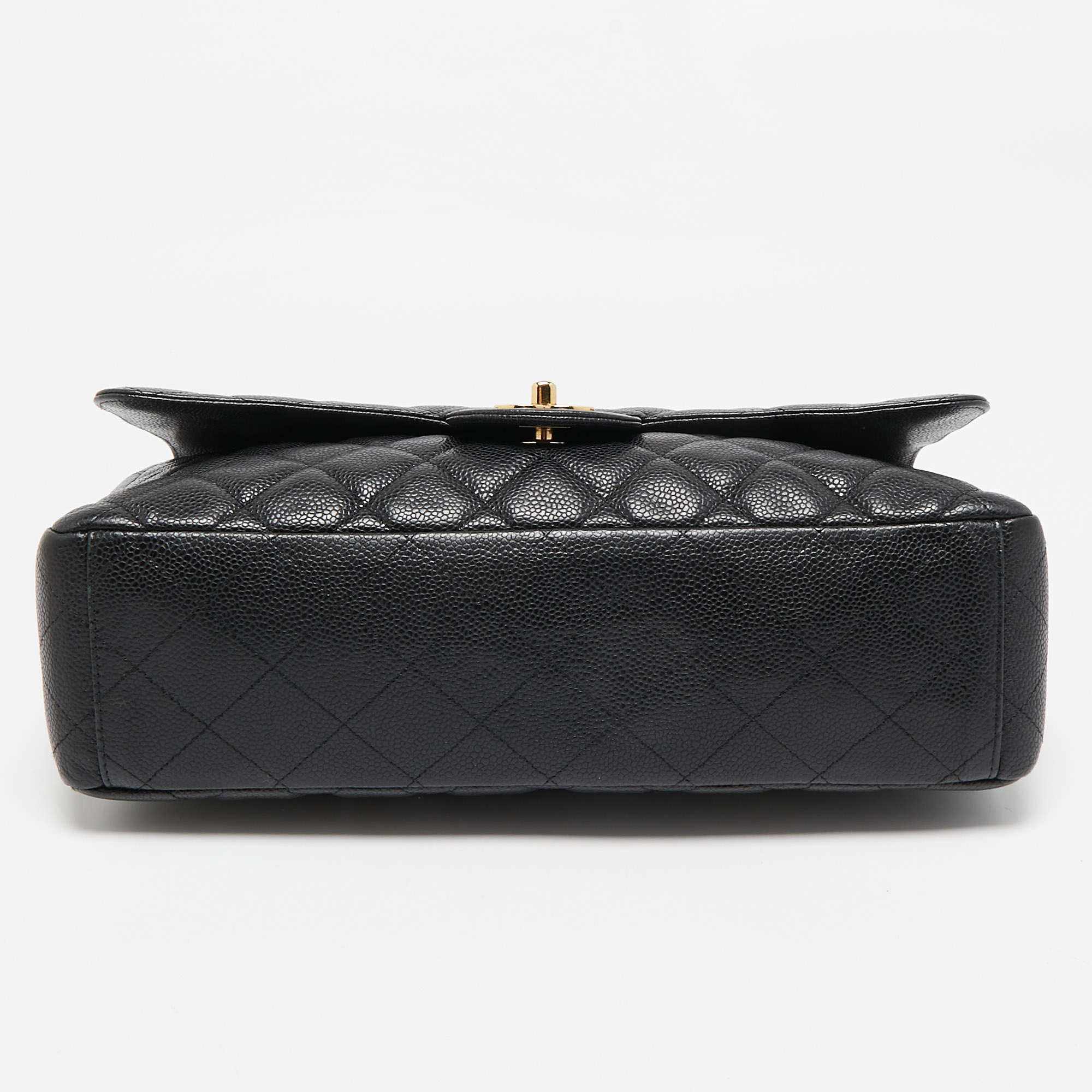 Chanel Black Quilted Caviar Leather Maxi Classic Single Flap Bag 