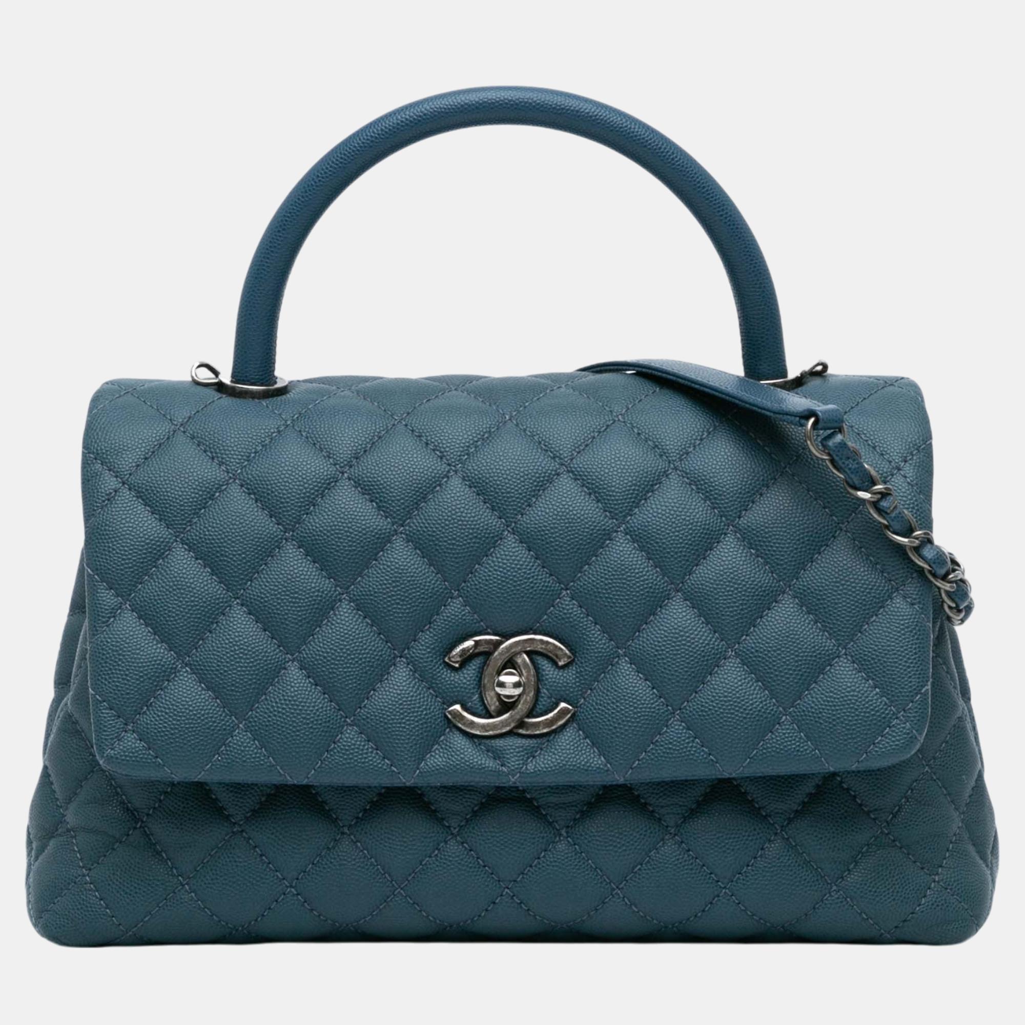 

Chanel Navy Blue Medium Caviar Coco Top Handle Bag