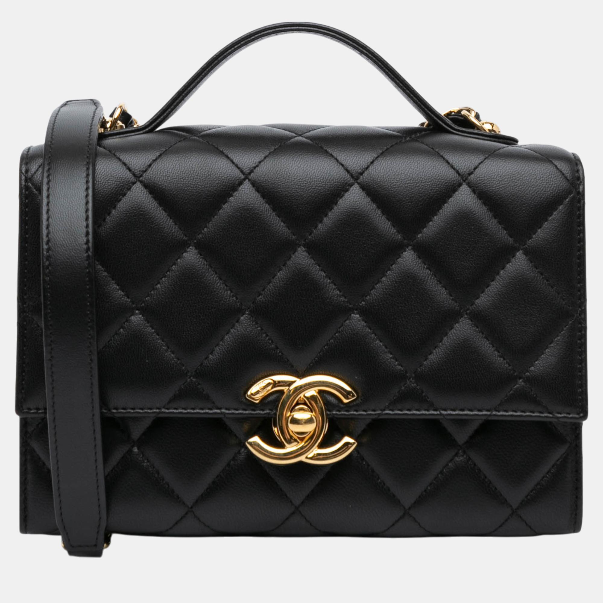 

Chanel Black Mini Quilted Lambskin Golden Plate Flap