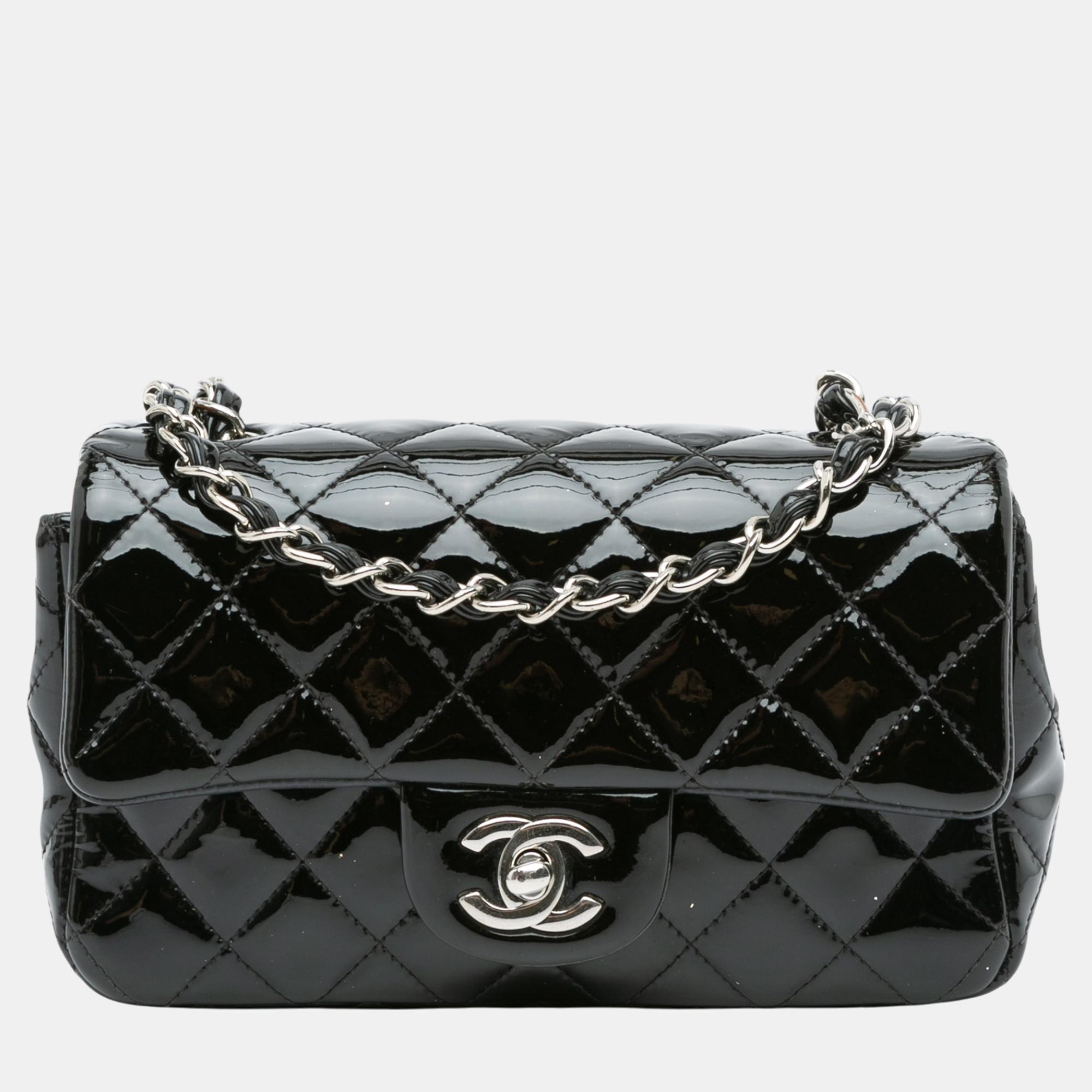 

Chanel Black Mini Rectangular Classic Patent Single Flap