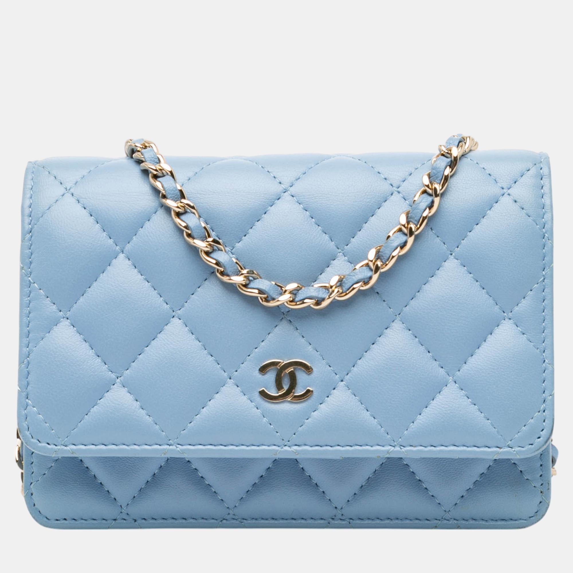 

Chanel Blue Mini Quilted Lambskin Wallet on Chain