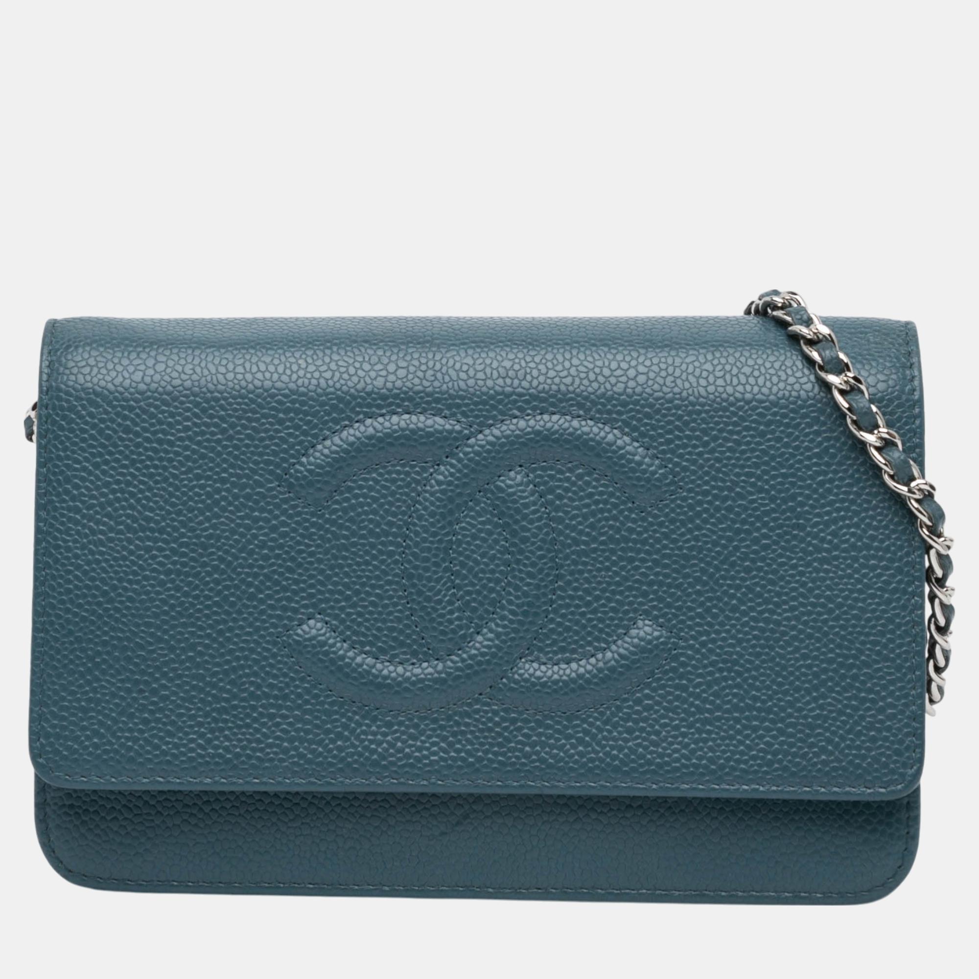 

Chanel Blue CC Caviar Wallet On Chain