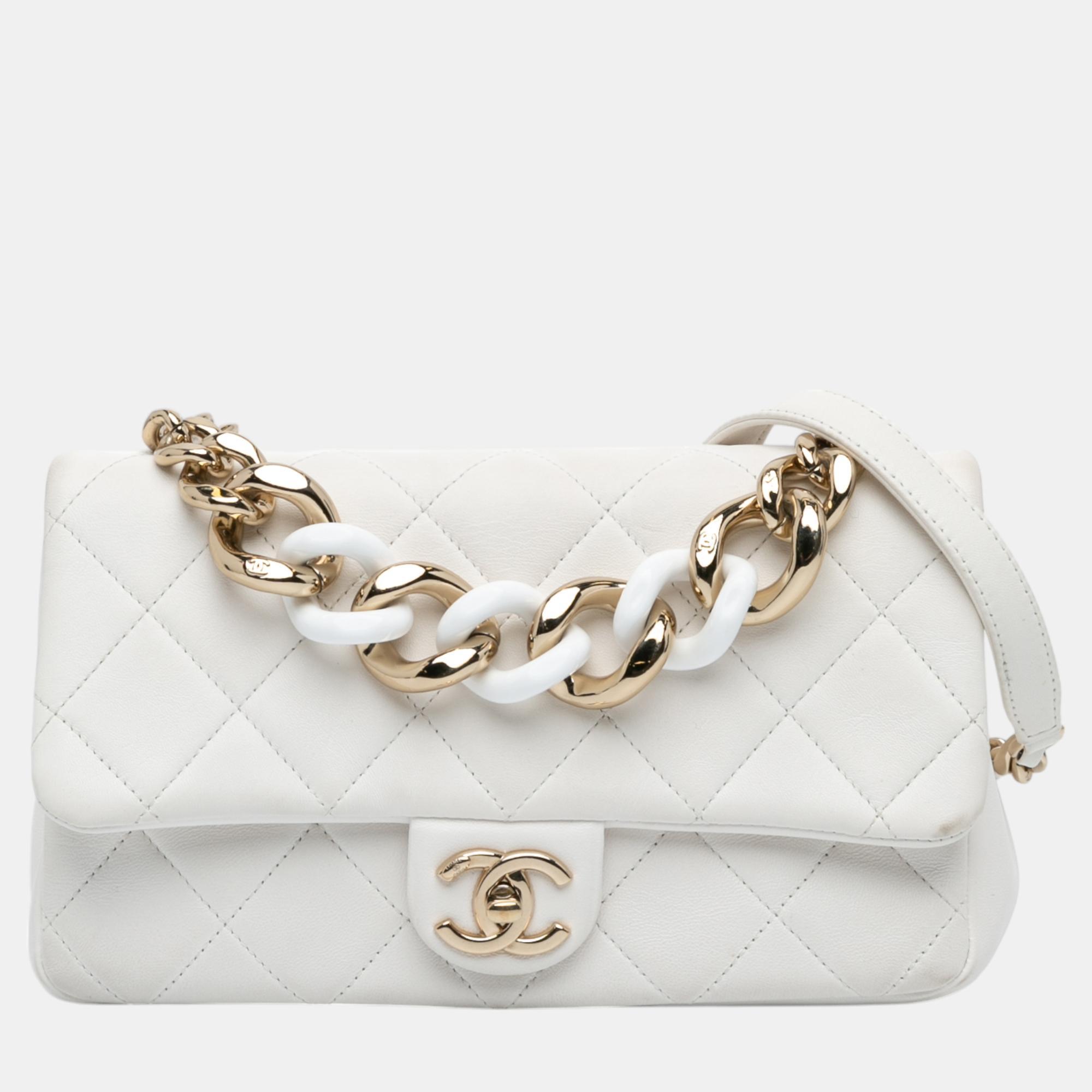 

Chanel White Small Elegant Chain Single Flap