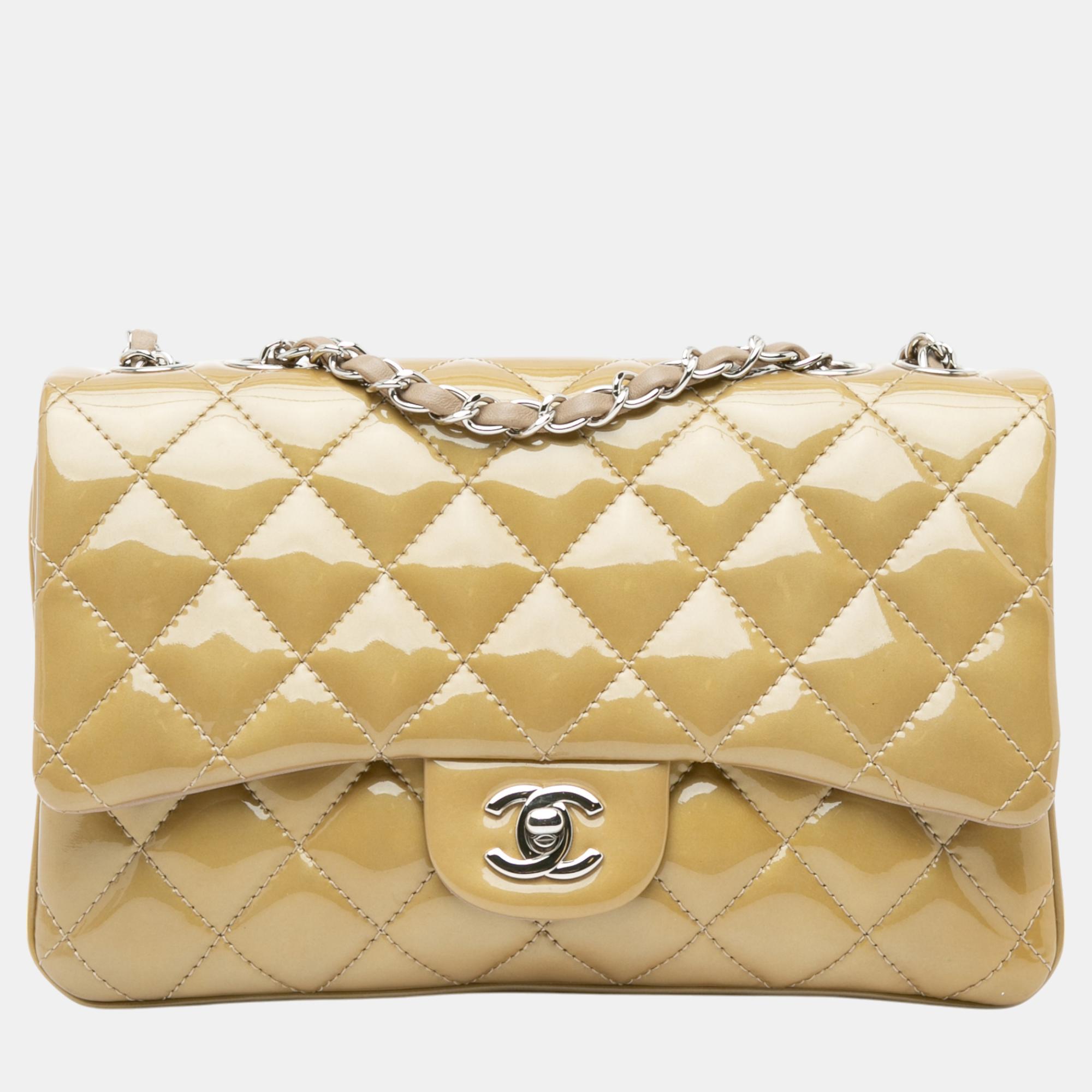 

Chanel Gold Medium Patent 3 Accordion Flap