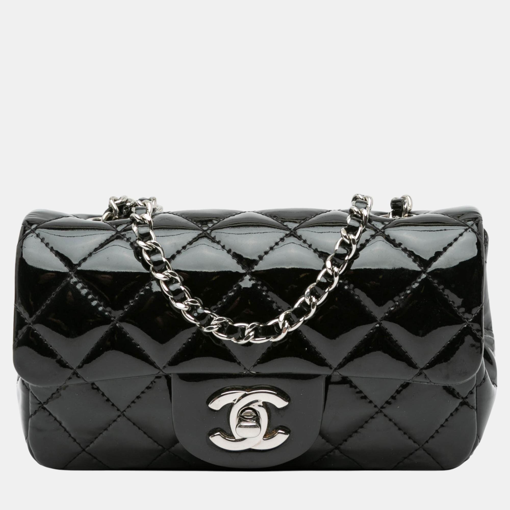 

Chanel Black Extra Mini Rectangular Classic Patent Flap