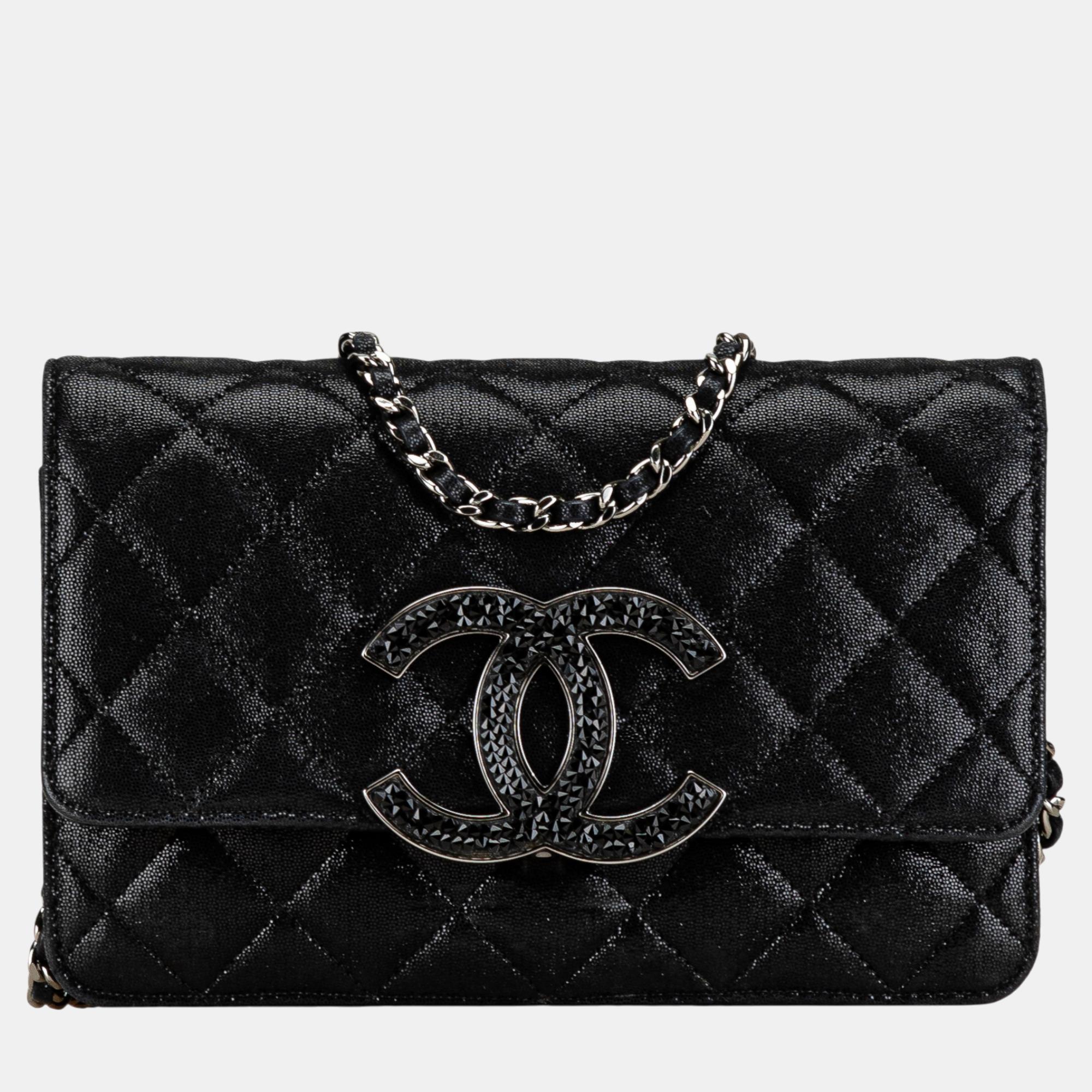 

Chanel Black Iridescent Caviar Crystal CC Wallet On Chain