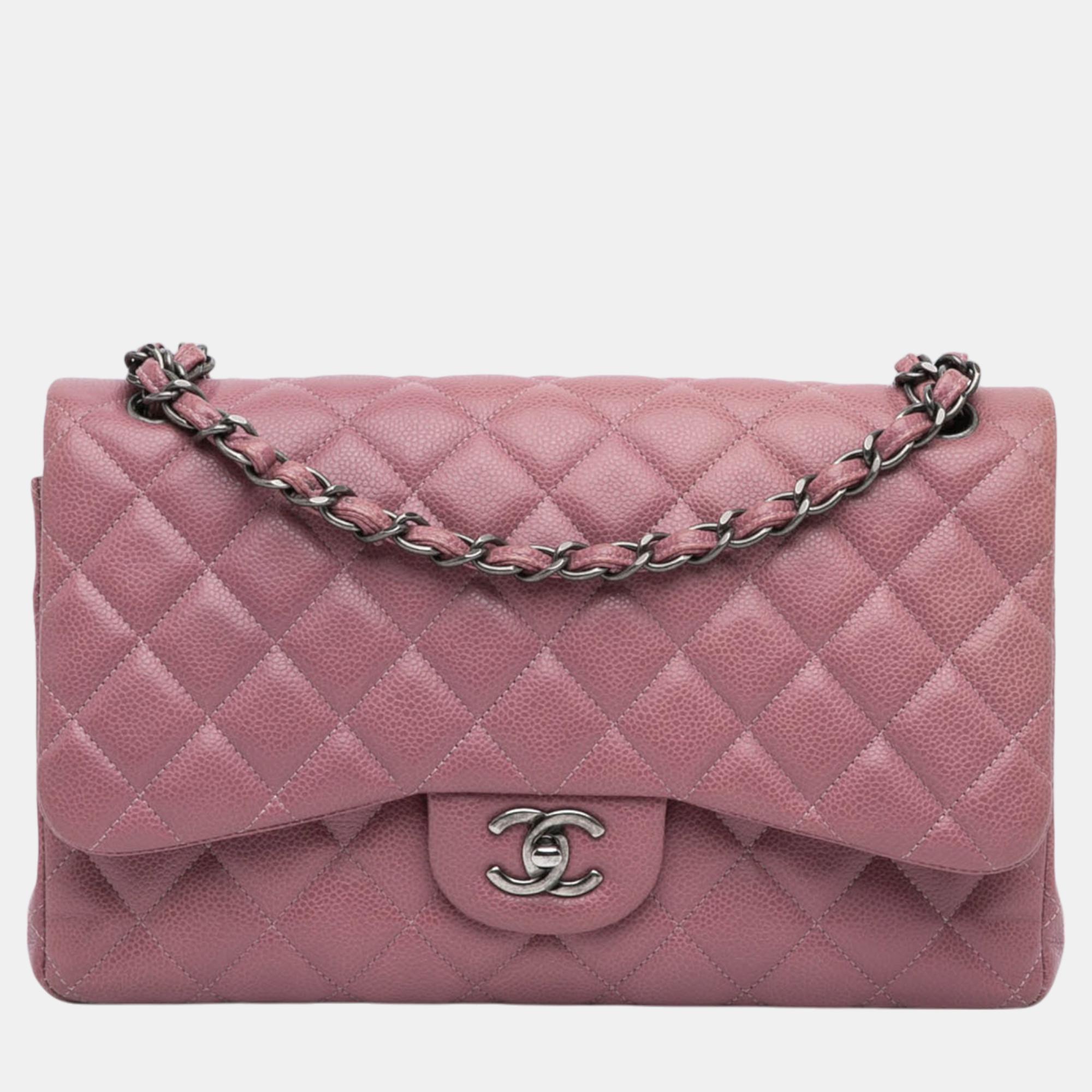 

Chanel Pink Jumbo Classic Caviar Double Flap