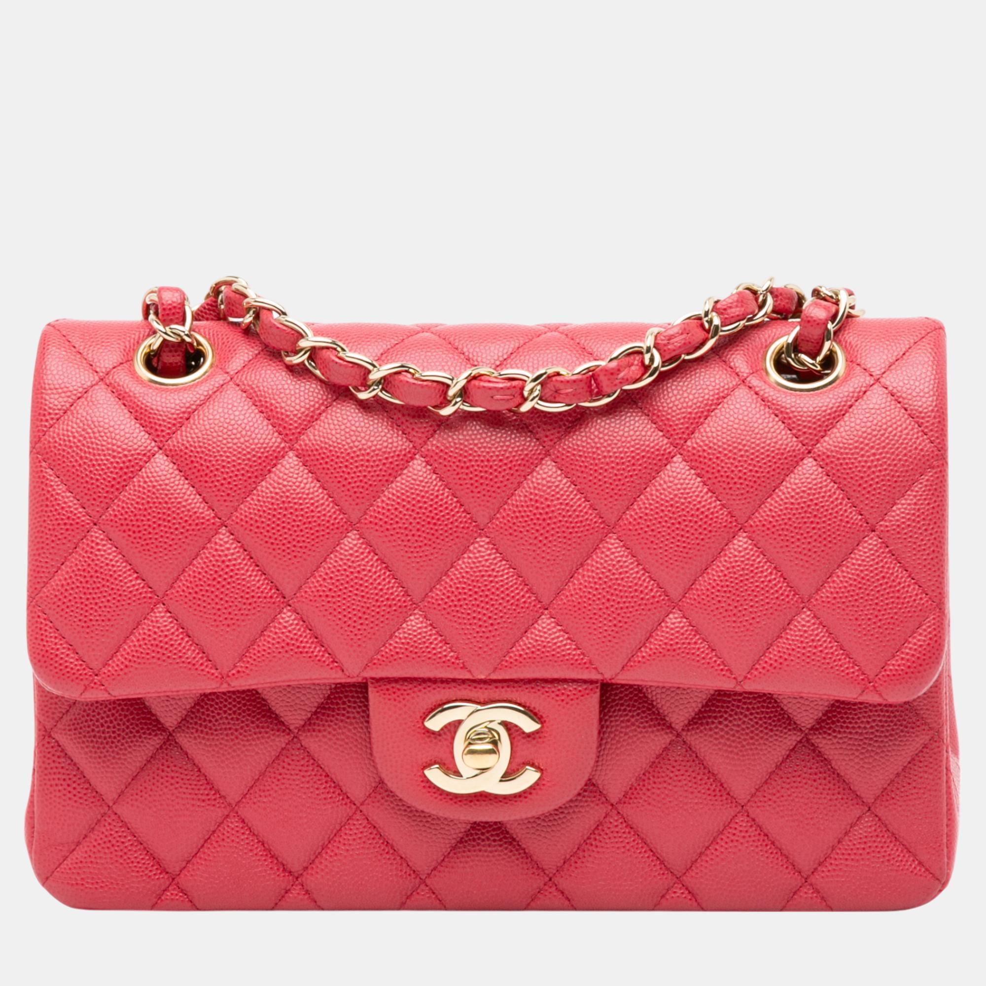 

Chanel Pink Small Classic Caviar Double Flap