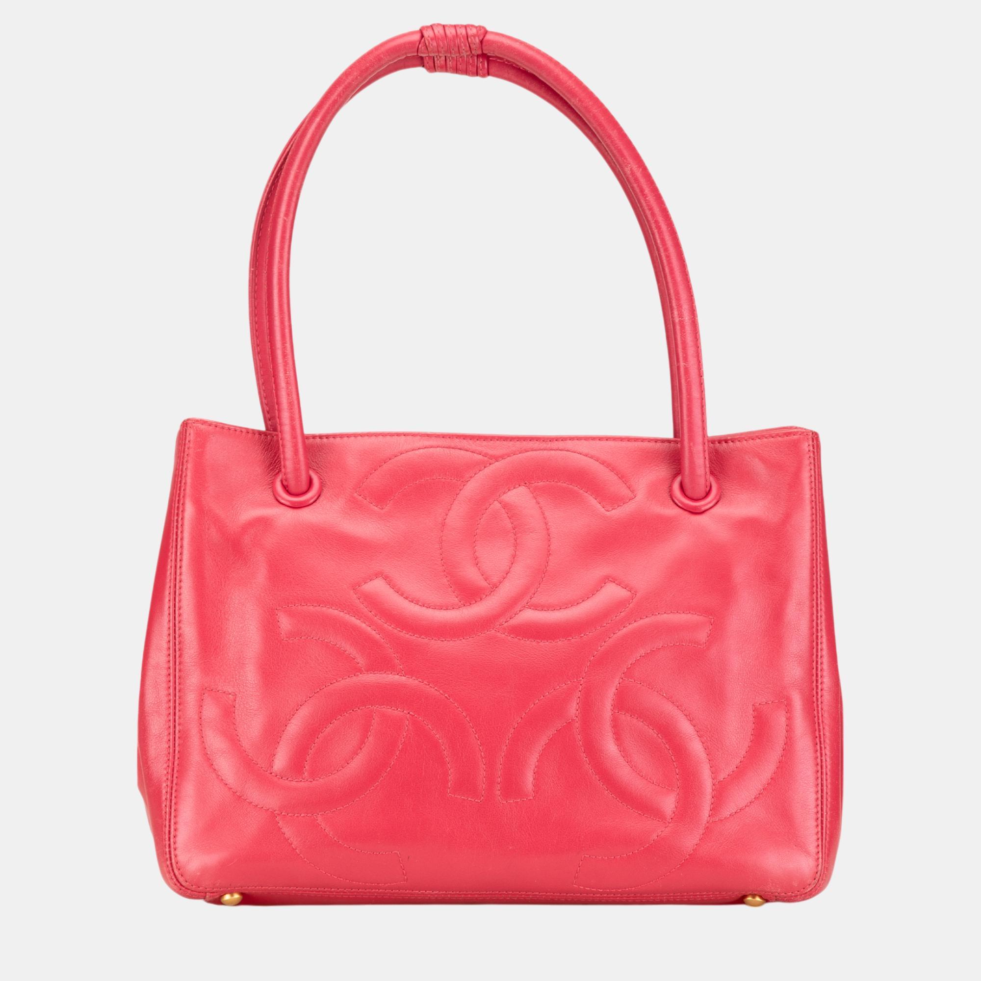 

Chanel Pink Lambskin Triple CC Tote