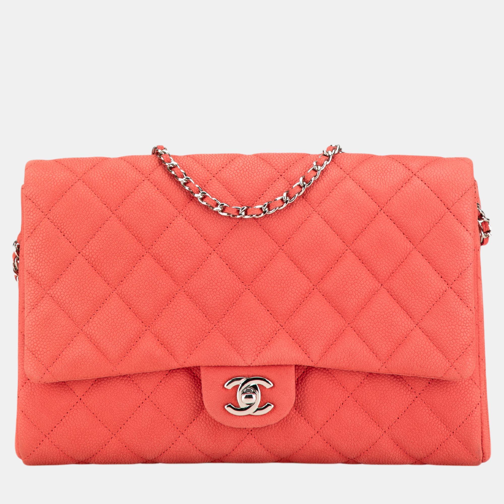 

Chanel Red CC Quilted Caviar Single Flap