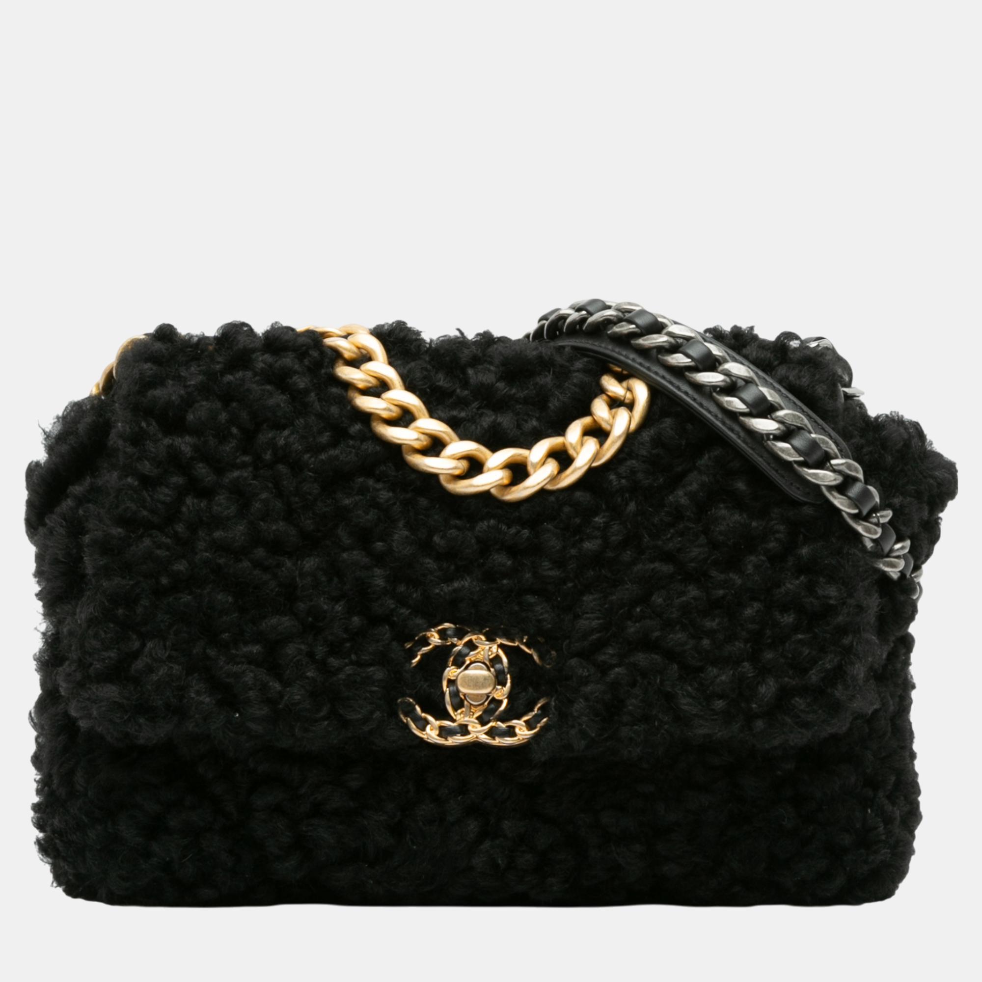 

Chanel Black Shearling Medium 19 Flap Bag