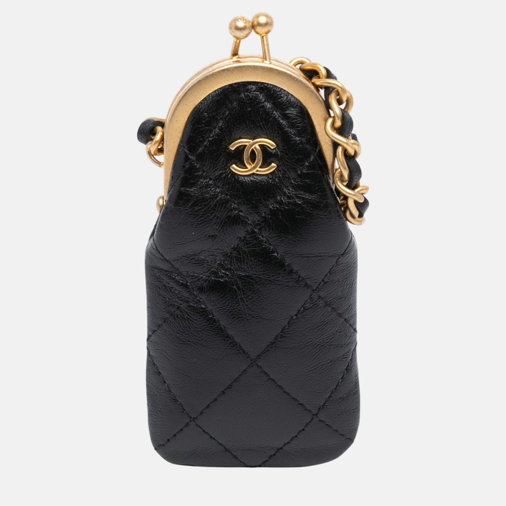 

Chanel Black CC Quilted Lambskin Lipstick Case on Chain