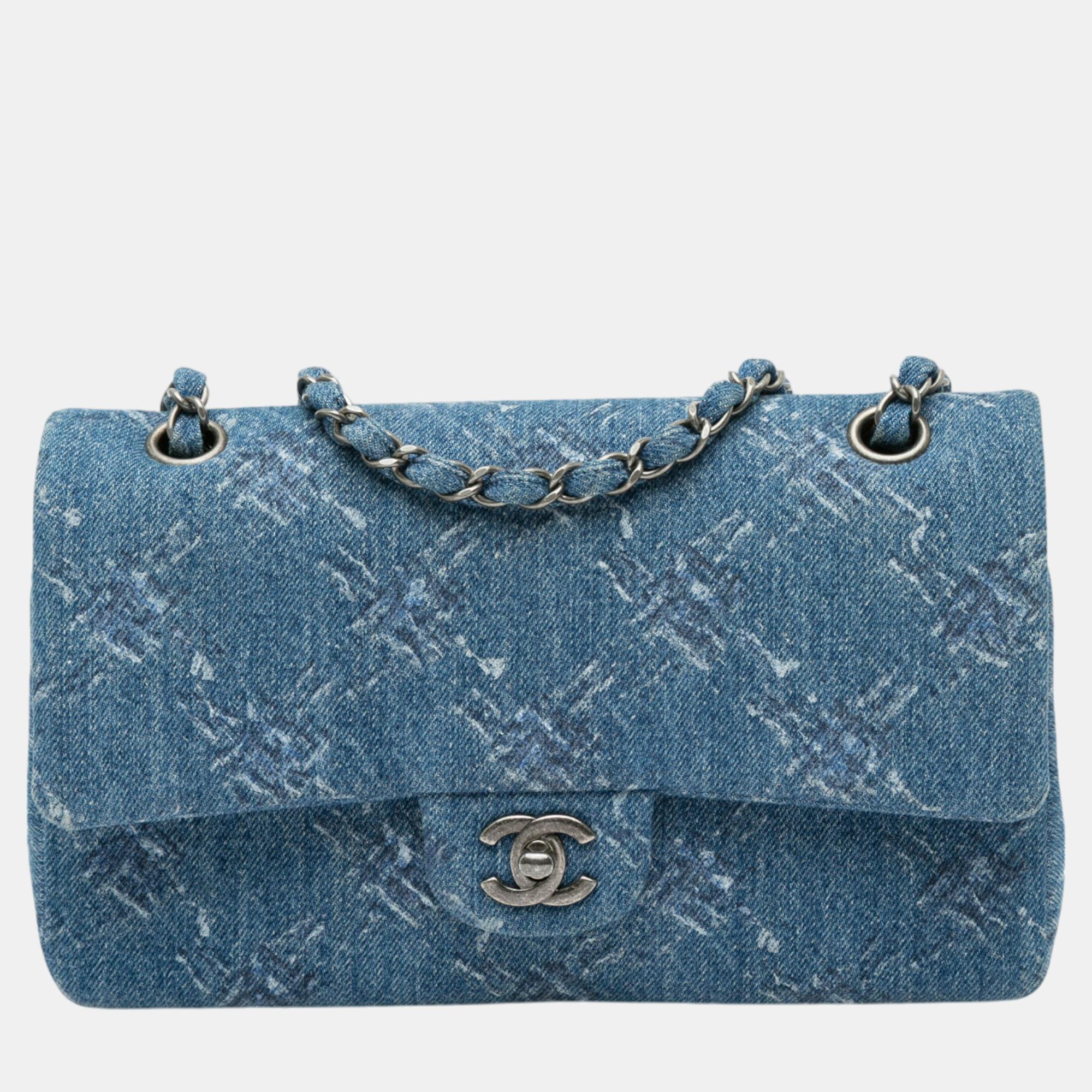 

Chanel Blue Printed Denim Medium Classic Double Flap Bag