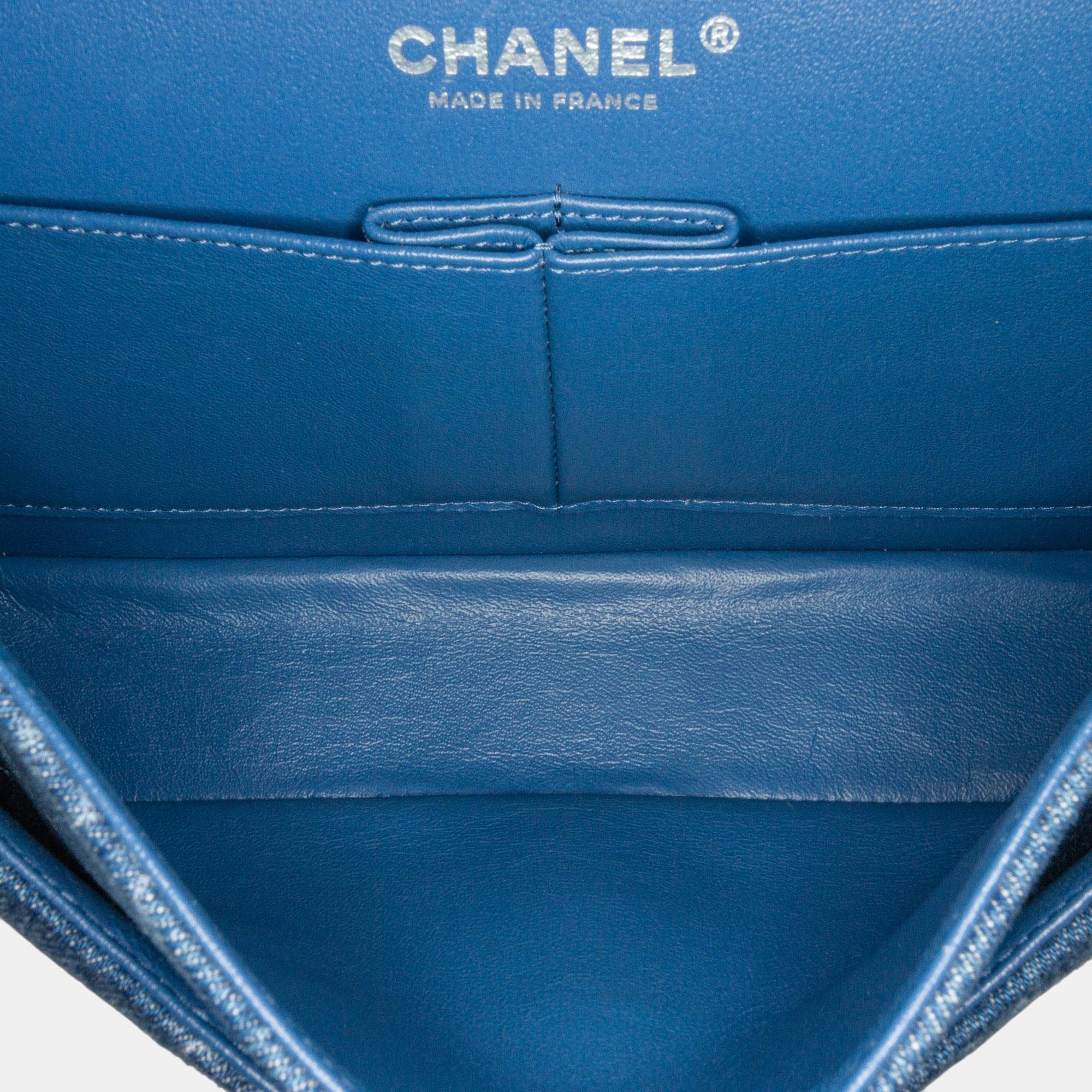 Chanel Blue Medium Classic Printed Denim Double Flap 