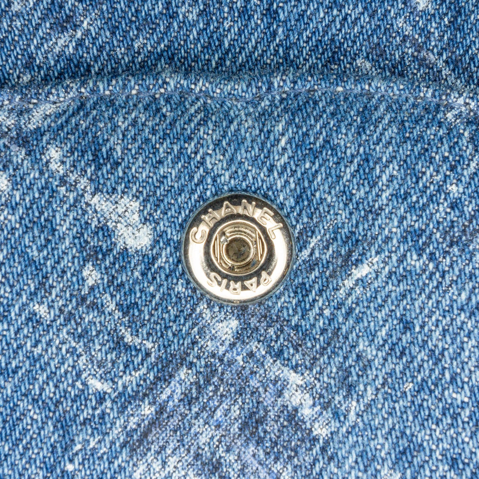 Chanel Blue Medium Classic Printed Denim Double Flap 