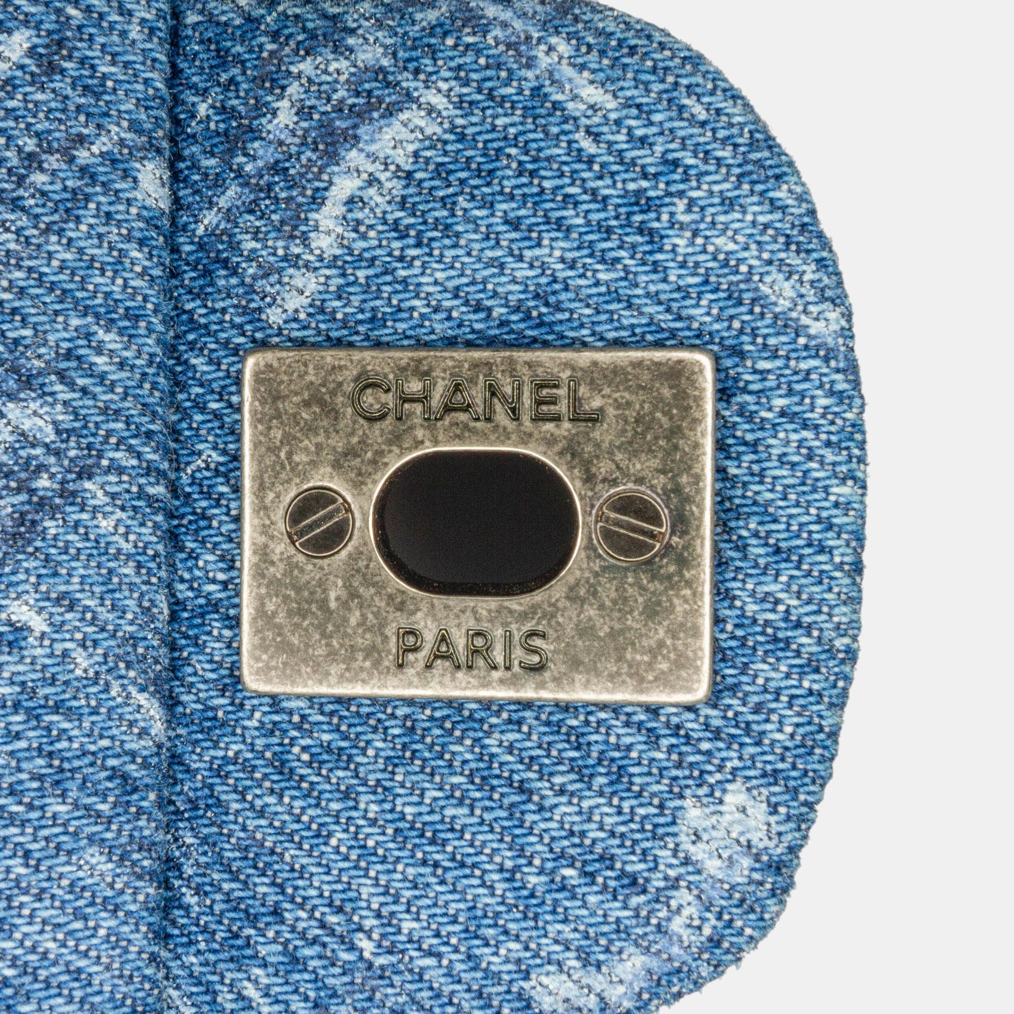 Chanel Blue Medium Classic Printed Denim Double Flap 