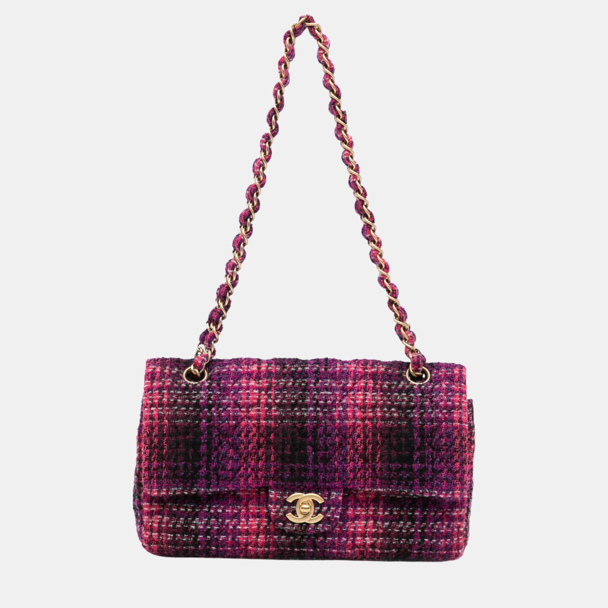 

Chanel Pink/Purple Medium Classic Tweed Double Flap