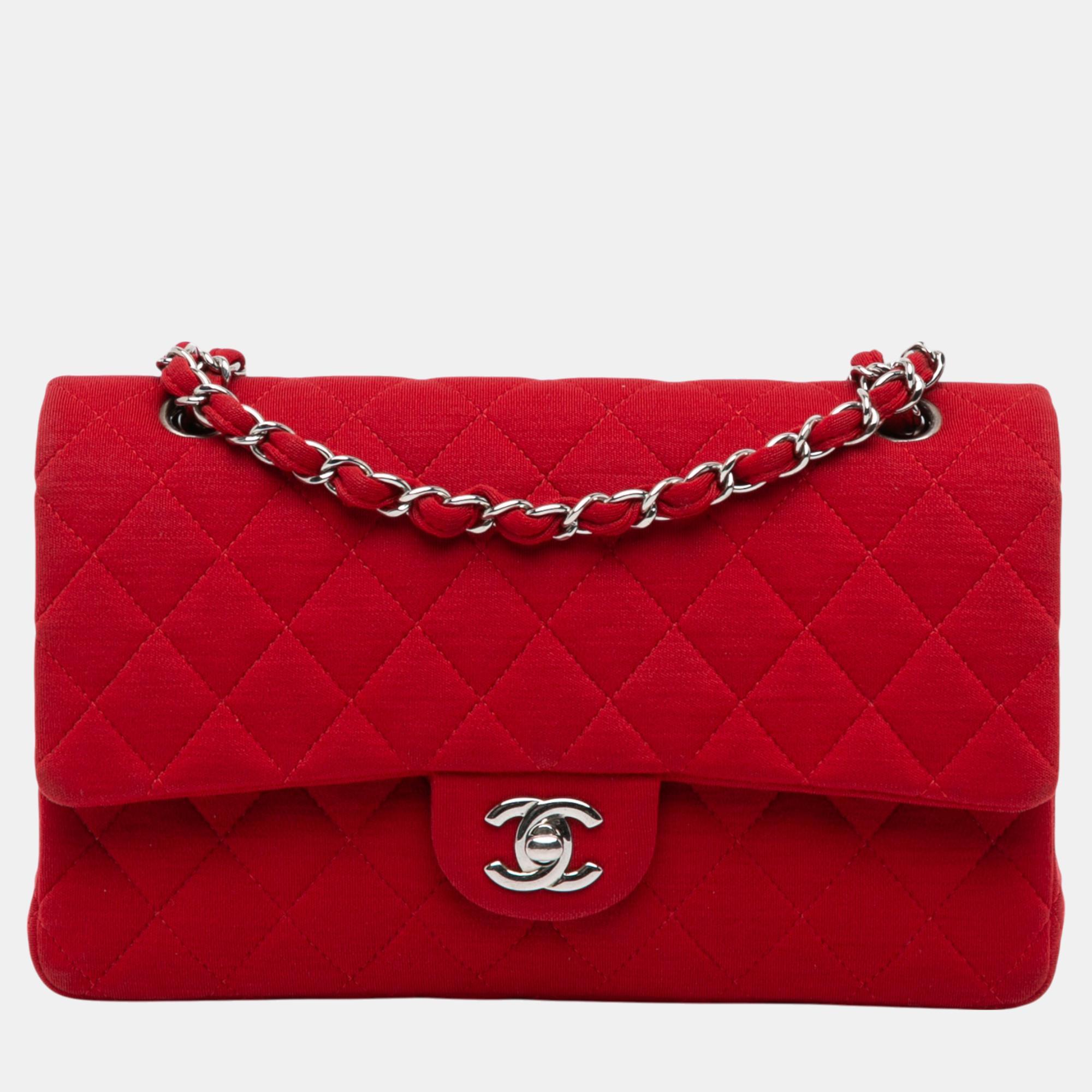 

Chanel Red Jersey Medium Classic Double Flap Bag