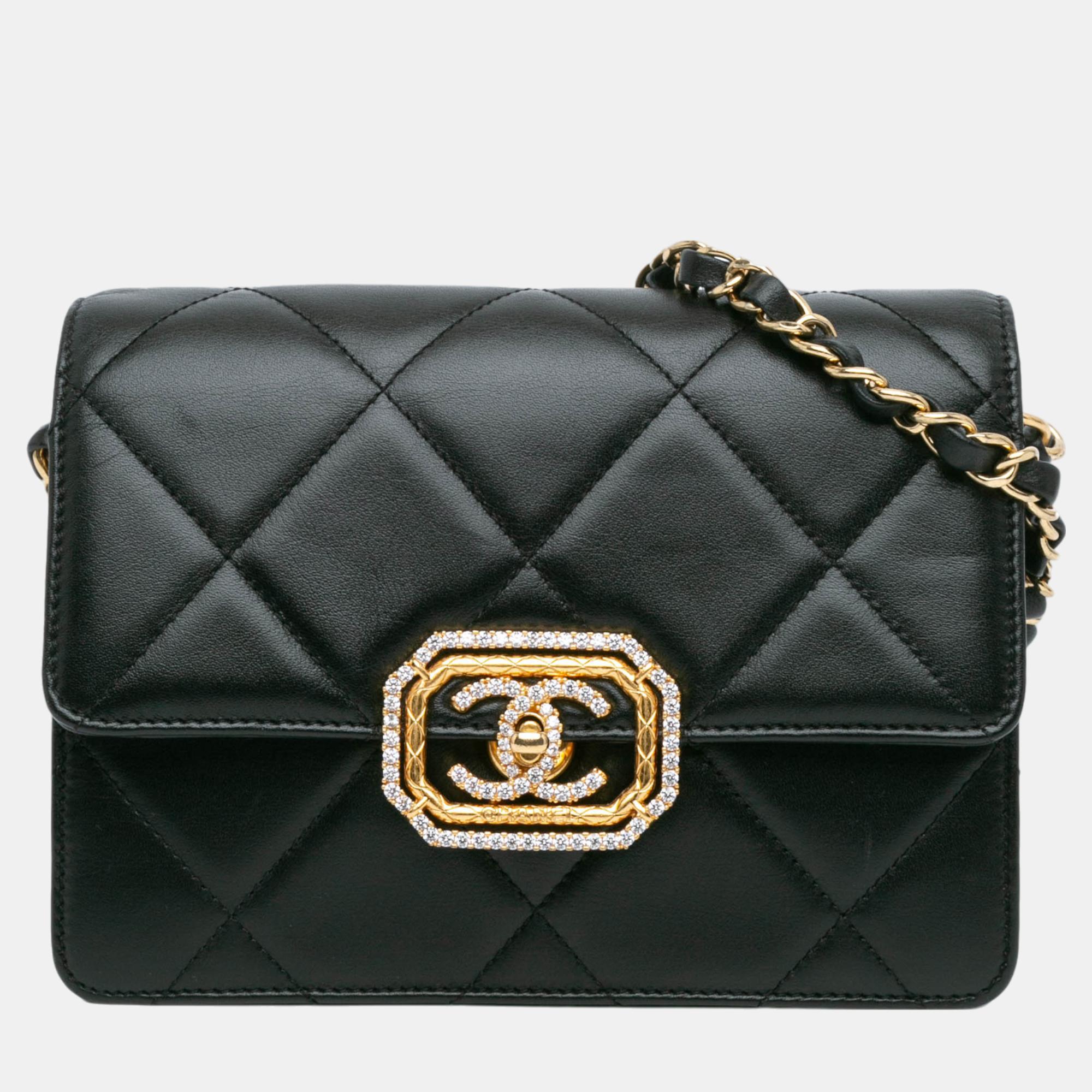 

Chanel Black Quilted Lambskin Octagonal Buckle Crossbody