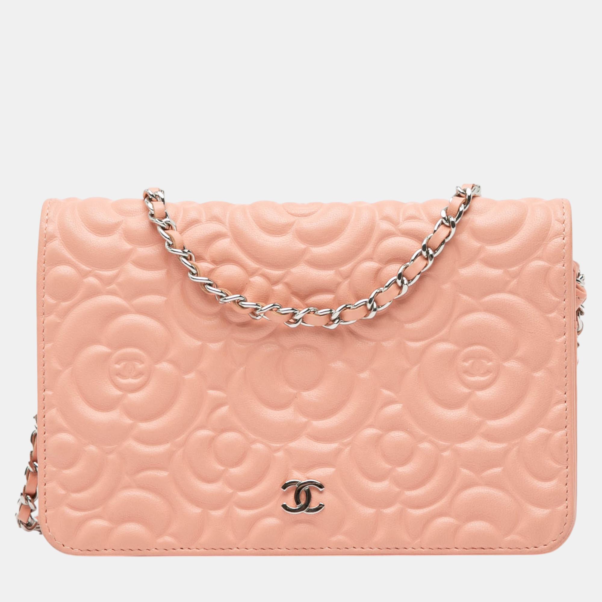 

Chanel Orange Lambskin Camellia Wallet On Chain