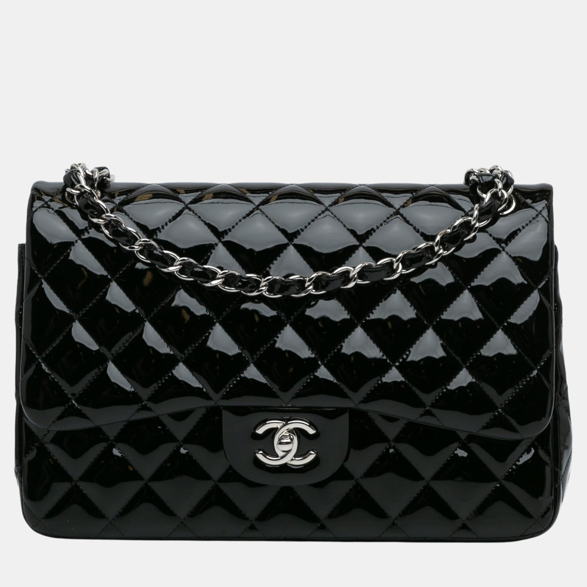 

Chanel Black Jumbo Classic Patent Double Flap