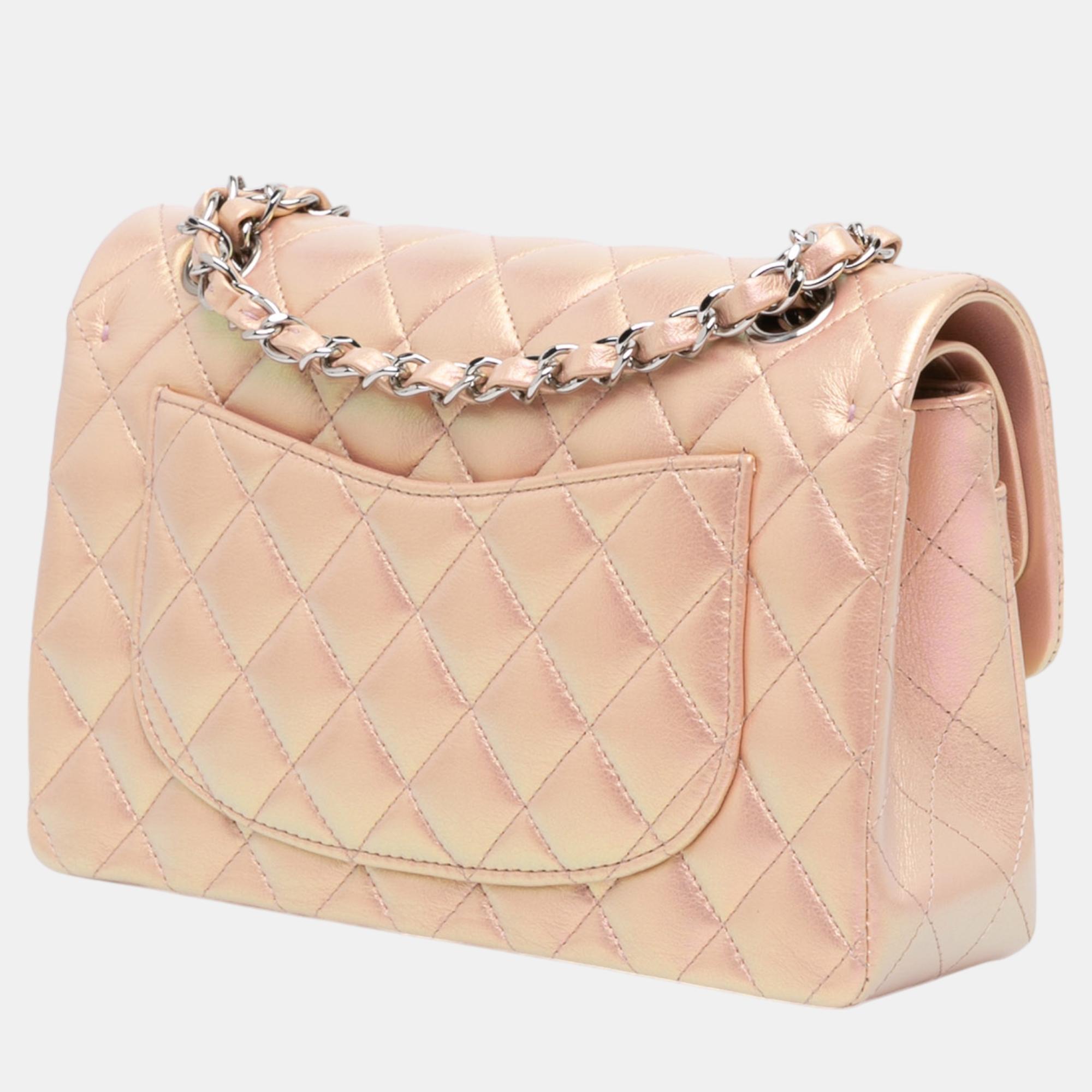 Chanel Pink Small Classic Iridescent Lambskin Double Flap 