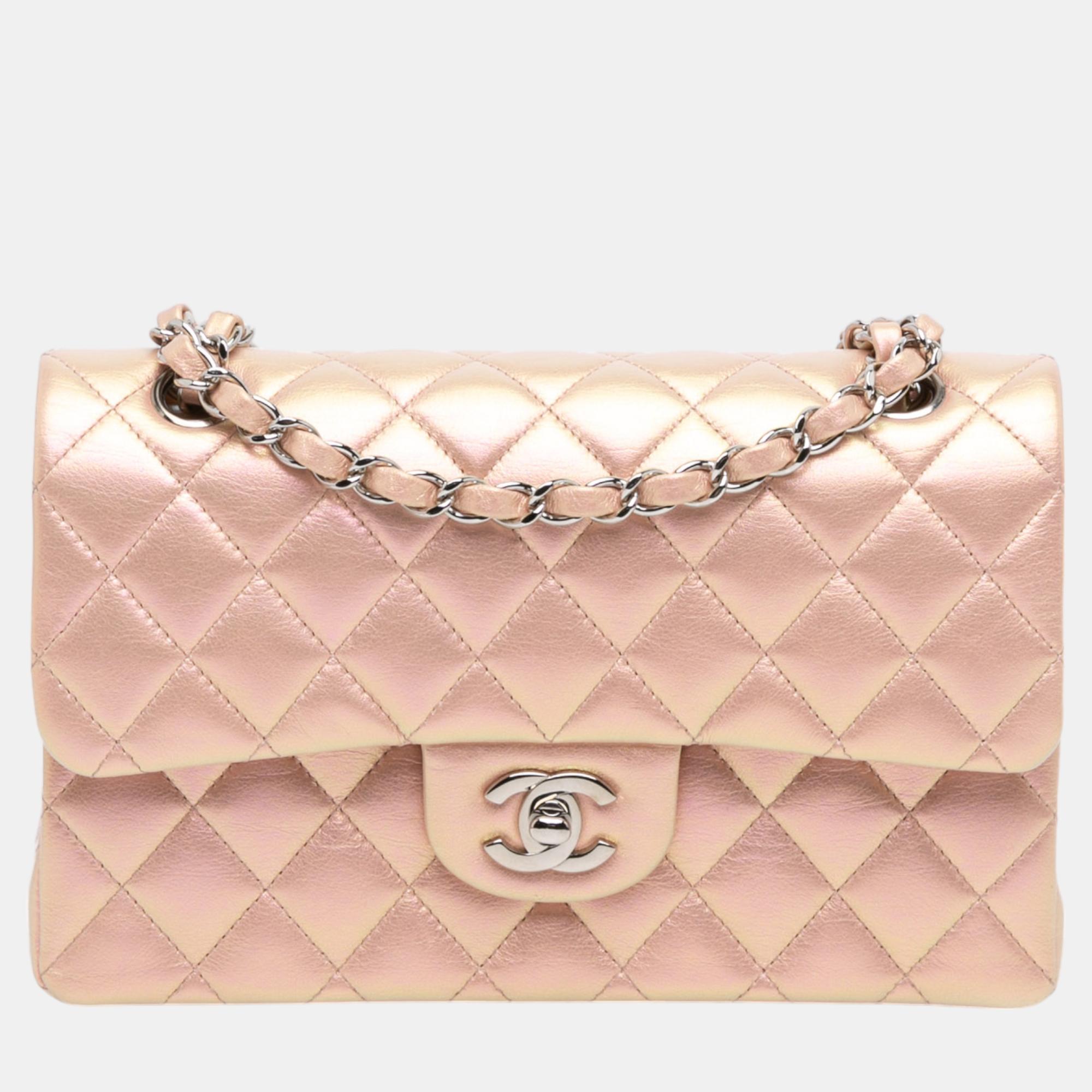 

Chanel Pink Small Classic Iridescent Lambskin Double Flap