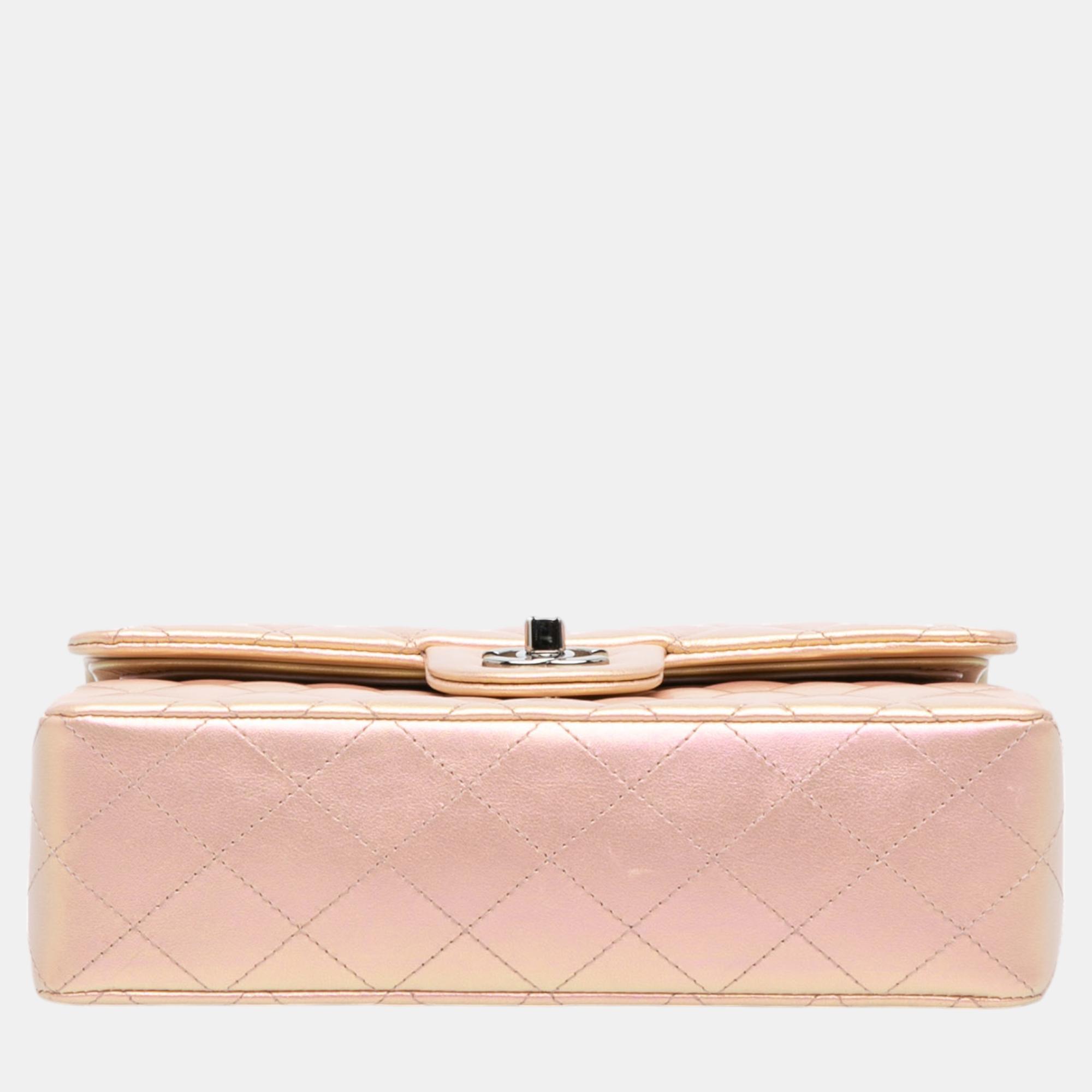 Chanel Pink Small Classic Iridescent Lambskin Double Flap 
