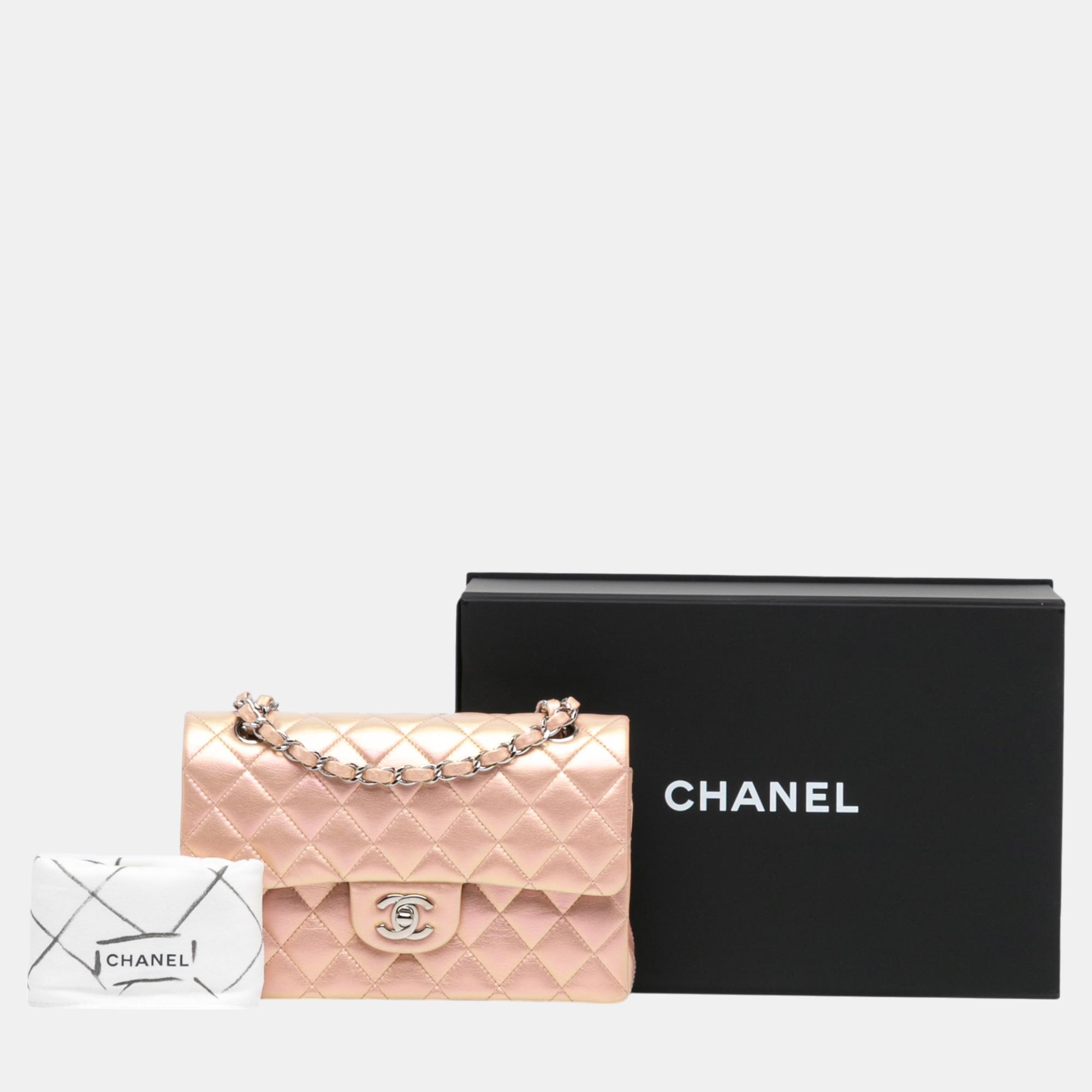 Chanel Pink Small Classic Iridescent Lambskin Double Flap 